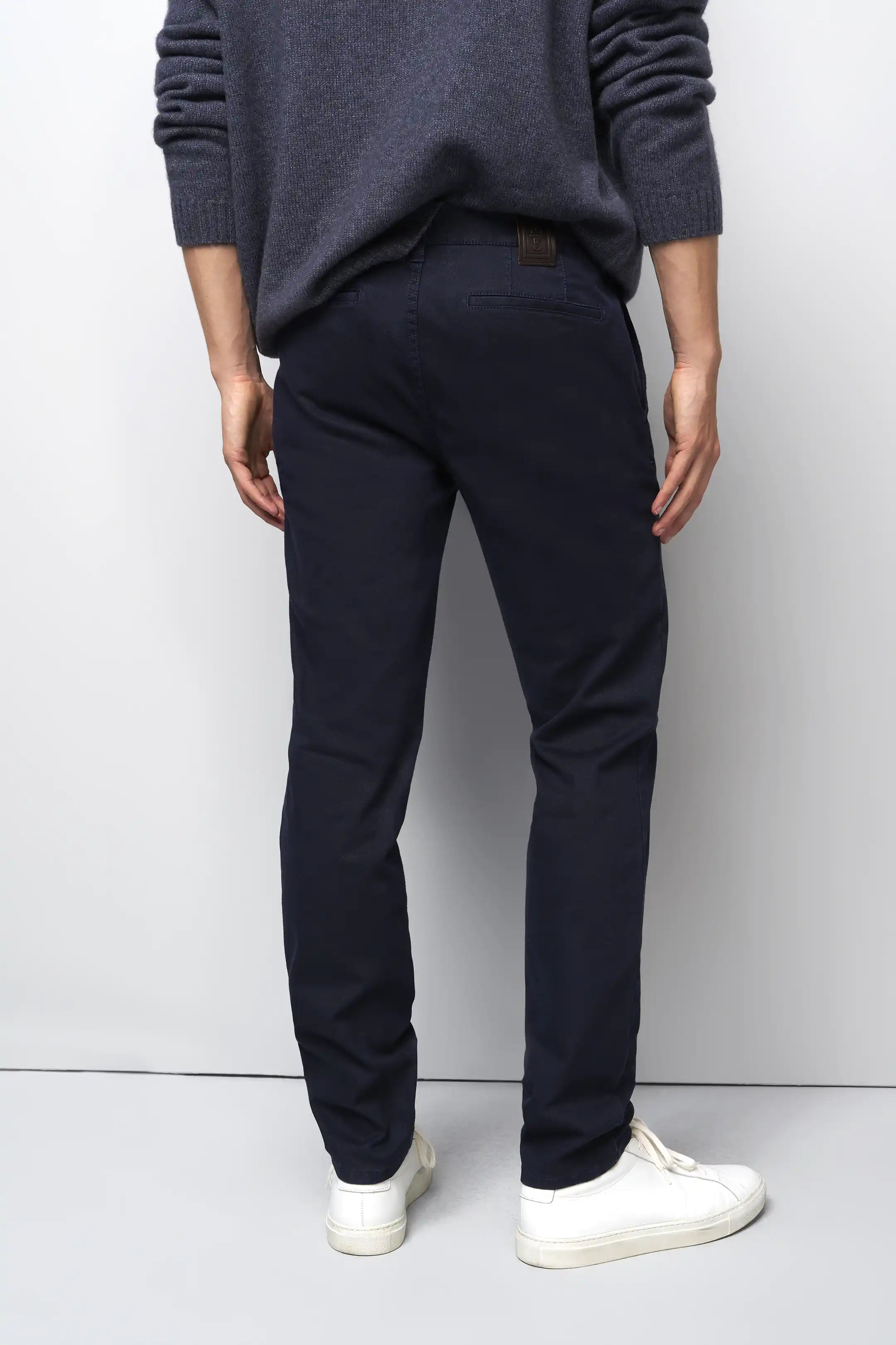 Meyer M5 Chino Stretch Micro Structure Trousers - Navy