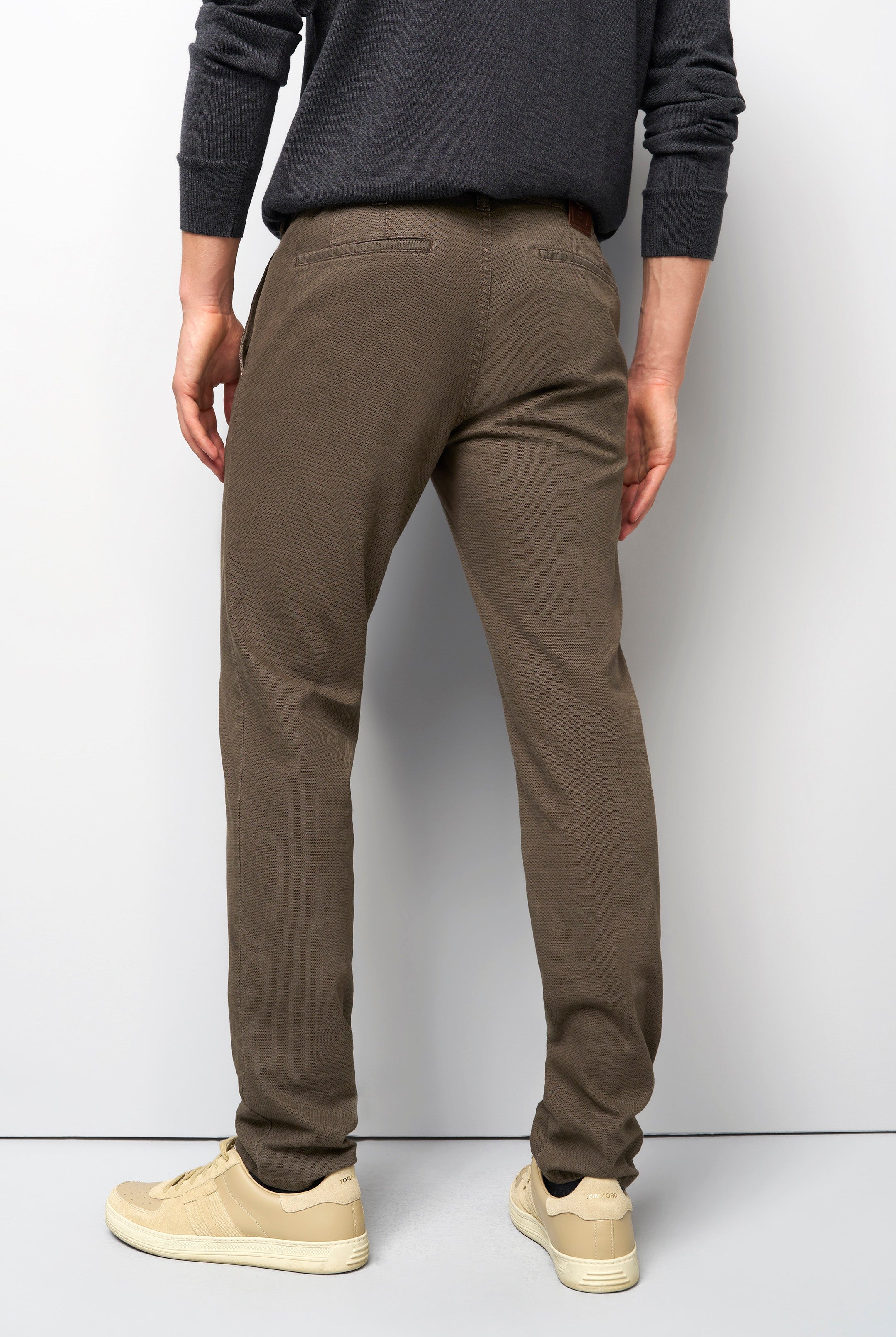 Meyer M5 Chino Stretch Micro Structure Trousers - Stone