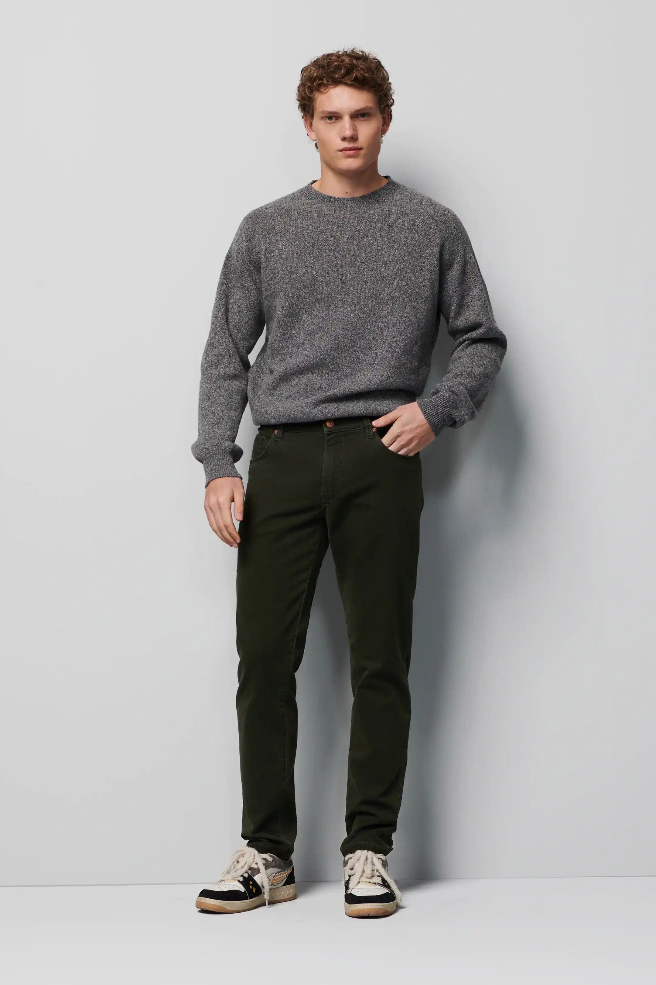 Meyer M5 Slim Micro Structure Cotton Stretch Chinos - Dark Green