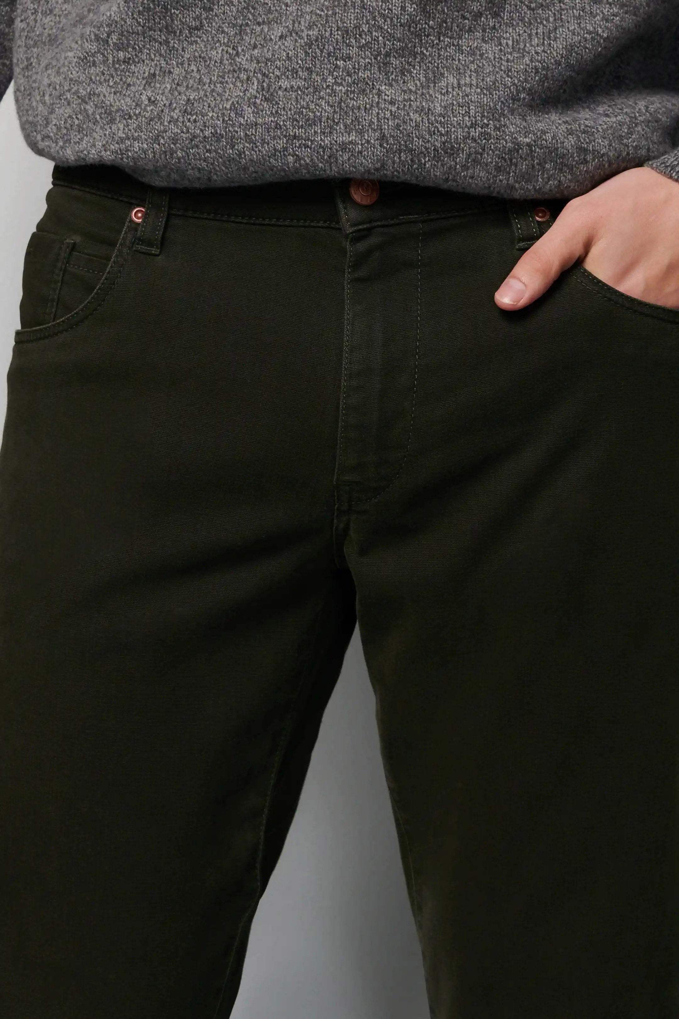 Meyer M5 Slim Micro Structure Cotton Stretch Chinos - Dark Green