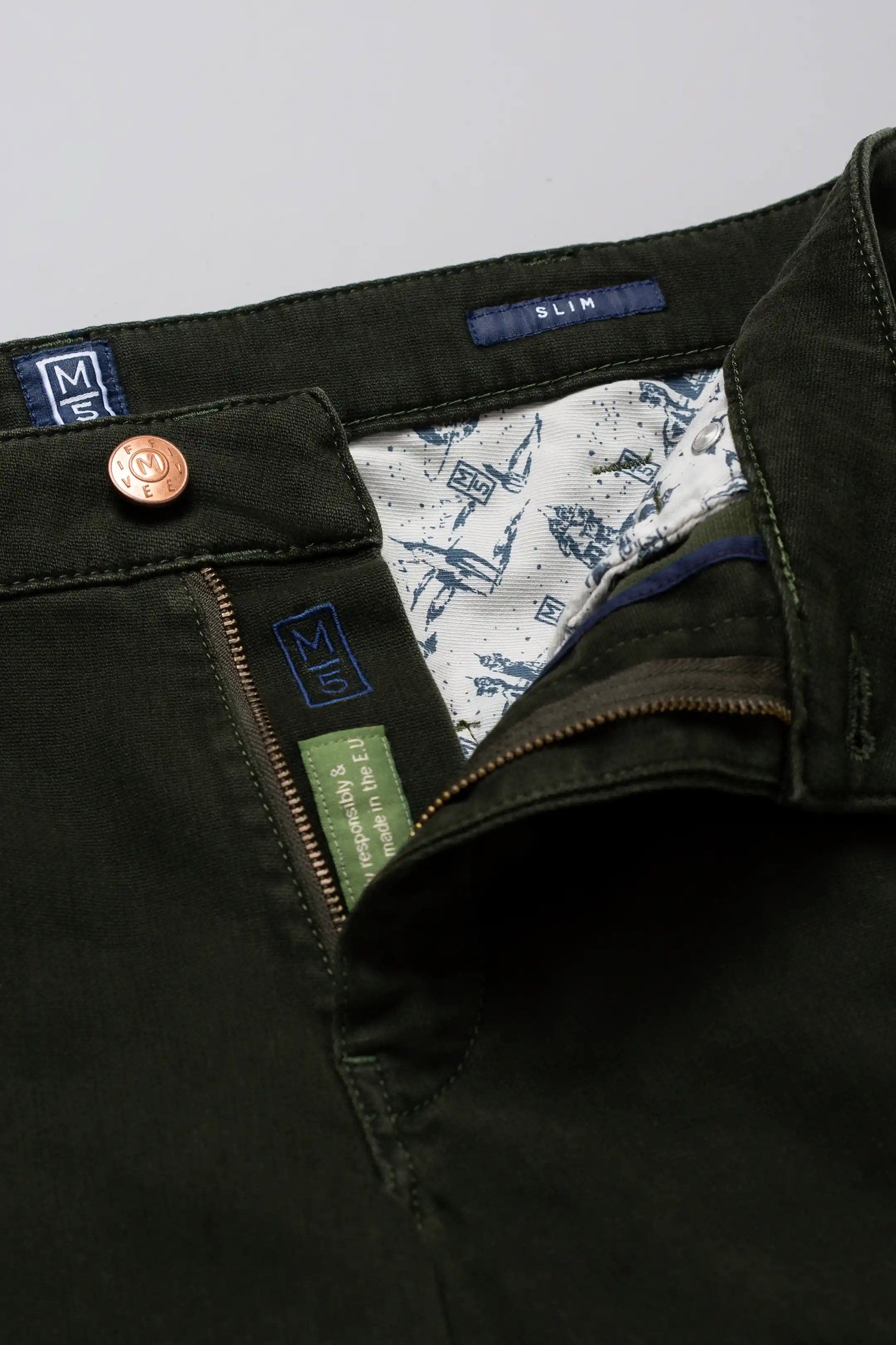 Meyer M5 Slim Micro Structure Cotton Stretch Chinos - Dark Green