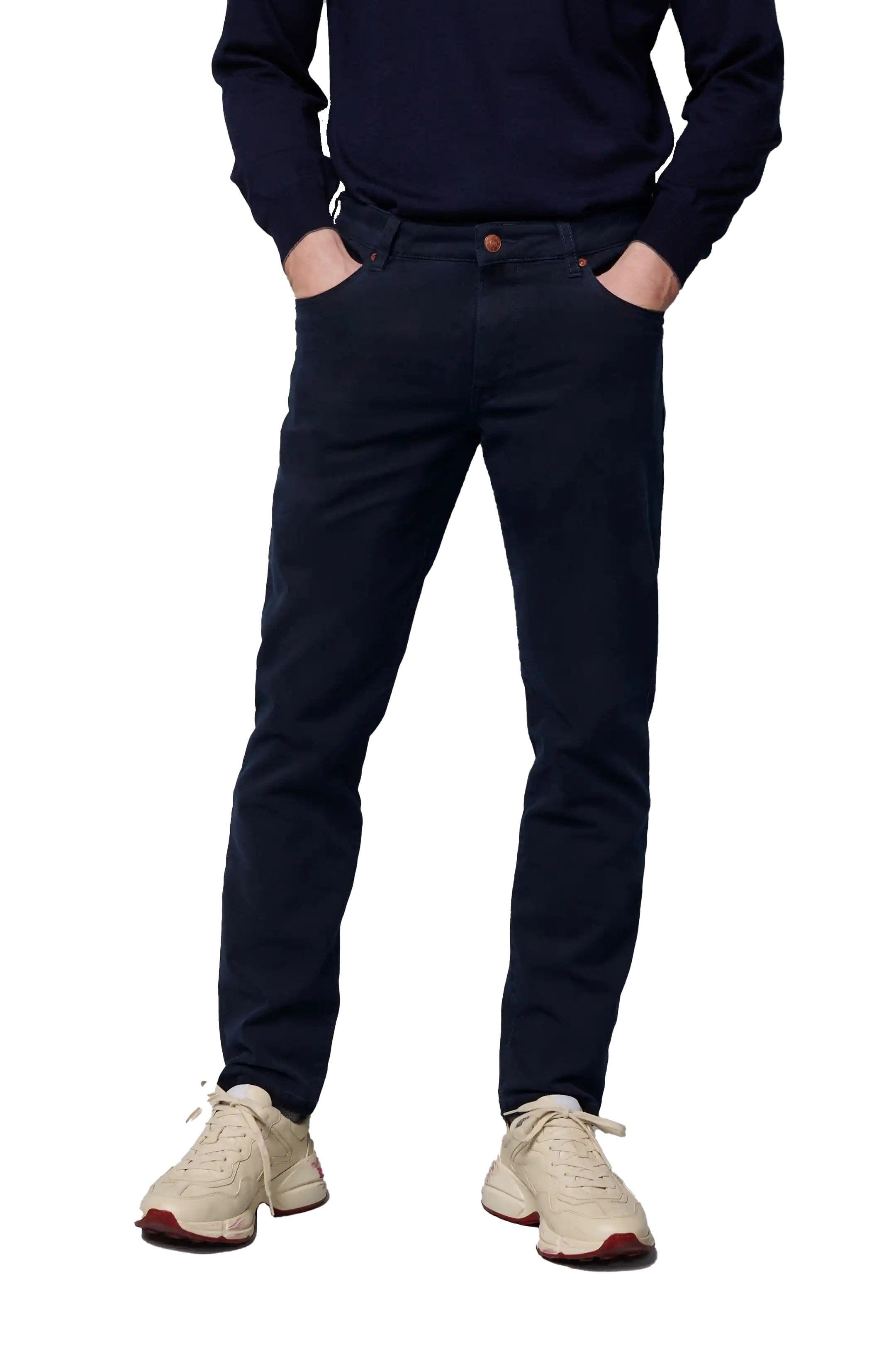 Meyer M5 Slim Micro Structure Cotton Stretch Chinos - Navy