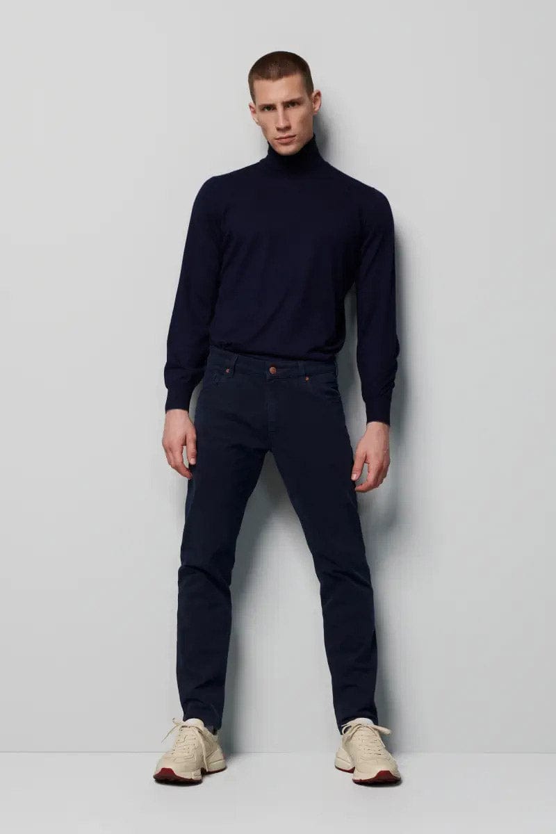 Meyer M5 Slim Micro Structure Cotton Stretch Chinos - Navy