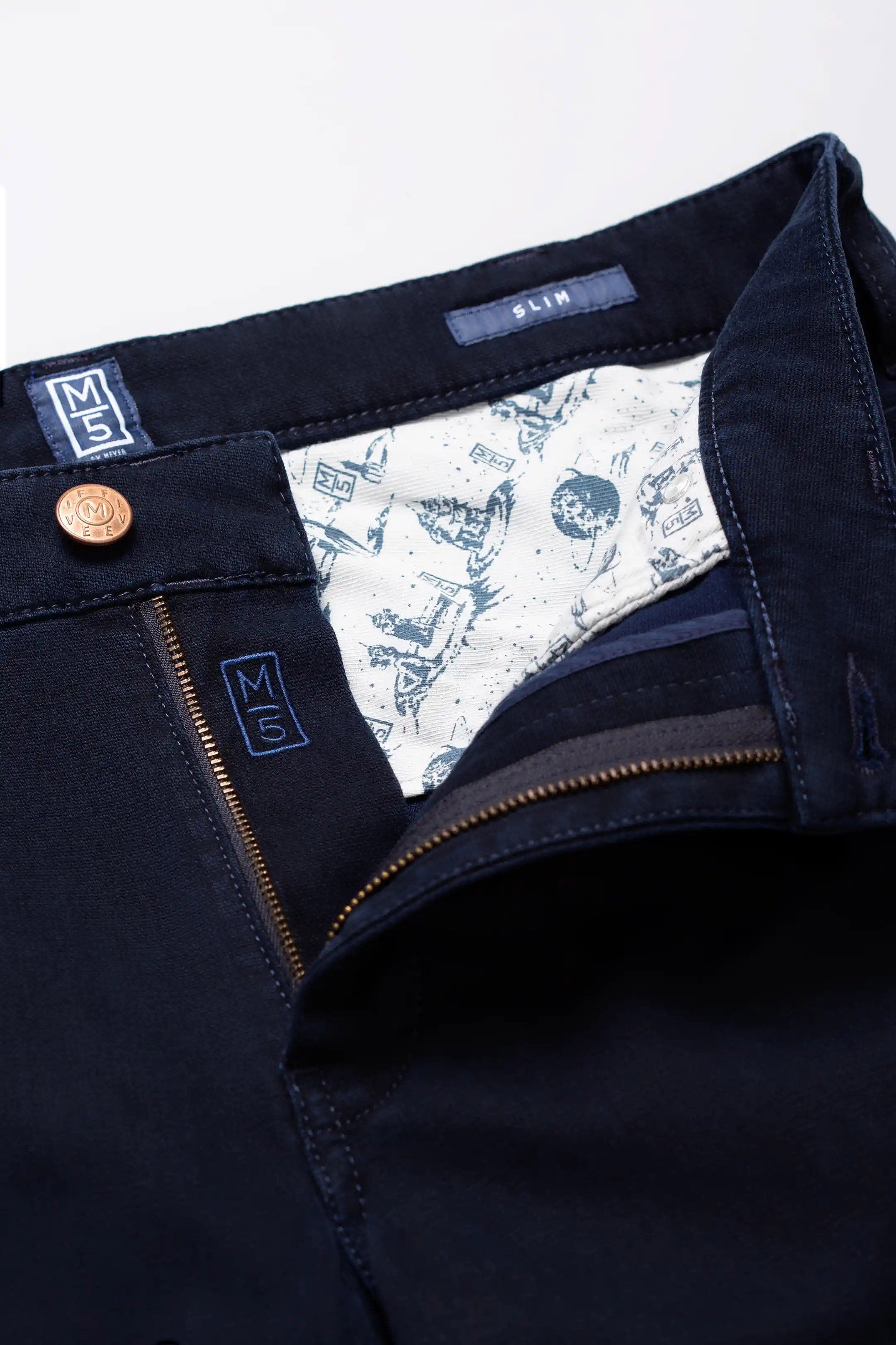 Meyer M5 Slim Micro Structure Cotton Stretch Chinos - Navy