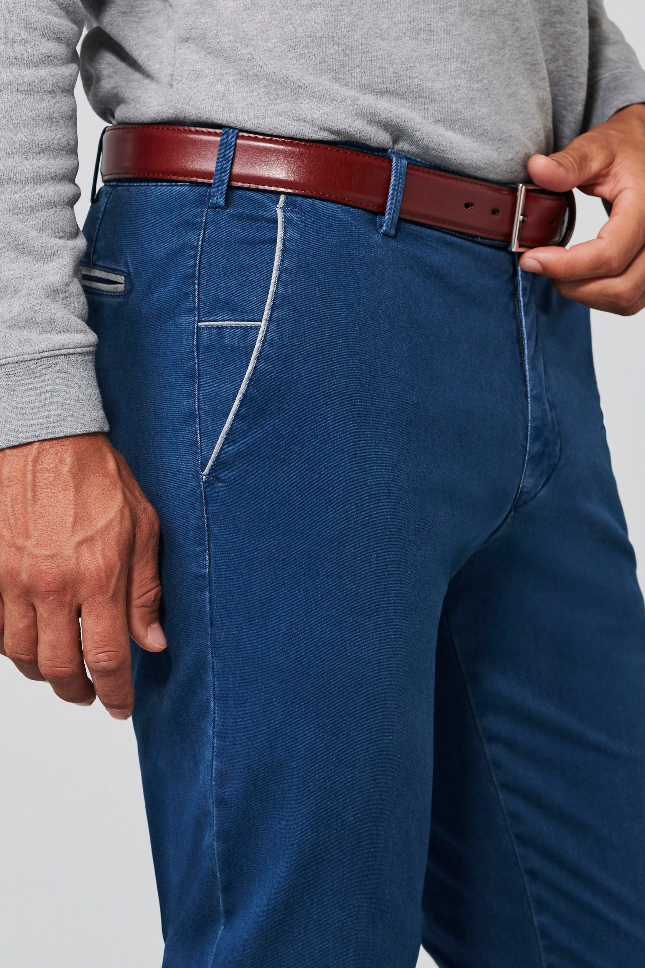 Meyer New York Cotton Stretch Chino Trousers - Blue