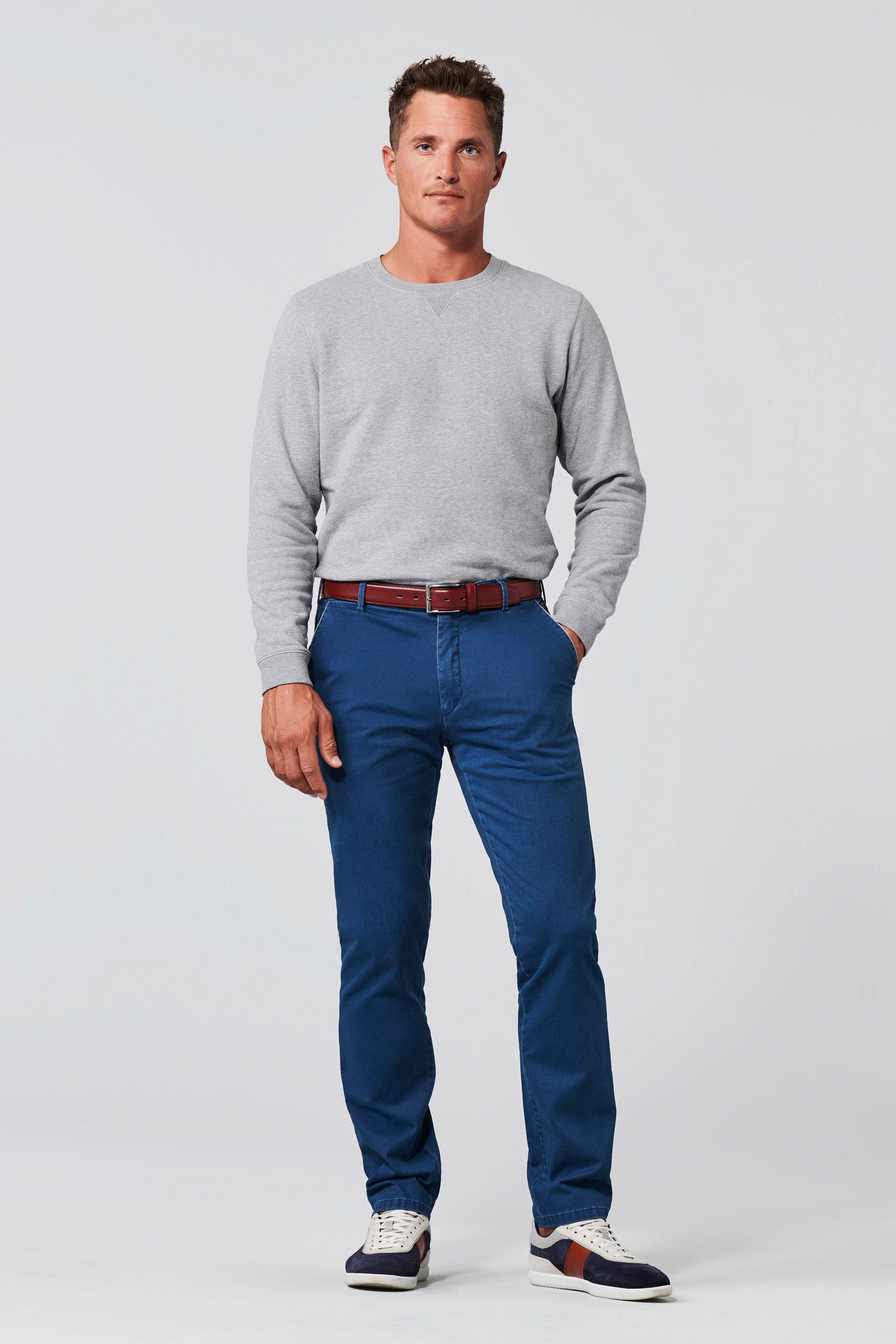Meyer New York Cotton Stretch Chino Trousers - Blue