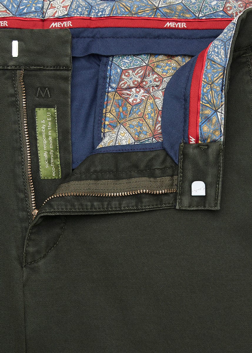 Meyer New York Cotton Stretch Chino Trousers - Dark Green