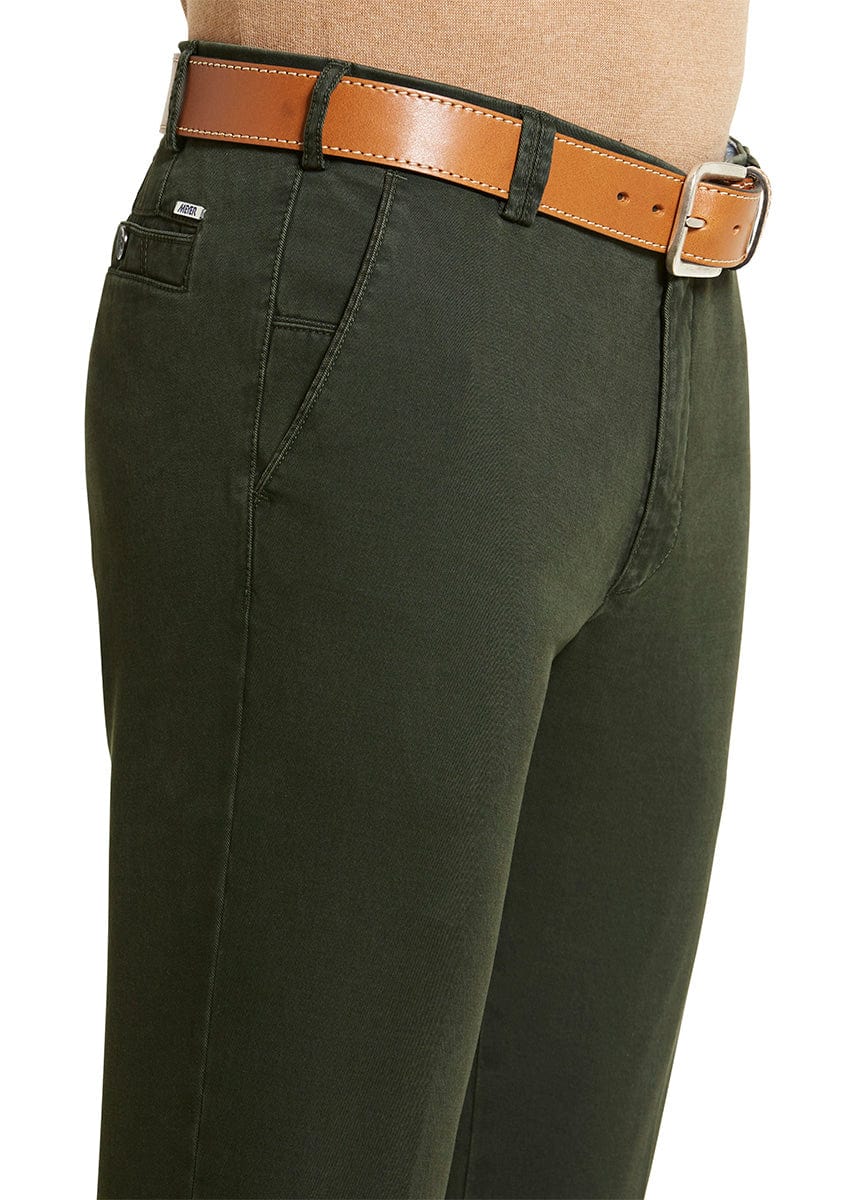 Meyer New York Cotton Stretch Chino Trousers - Dark Green