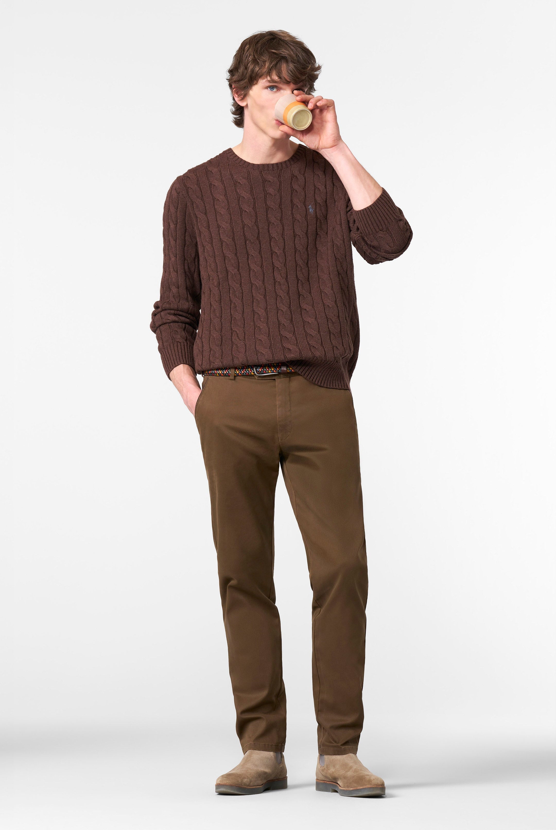 Meyer New York Fine Texture Cotton Stretch Chinos - Caramel