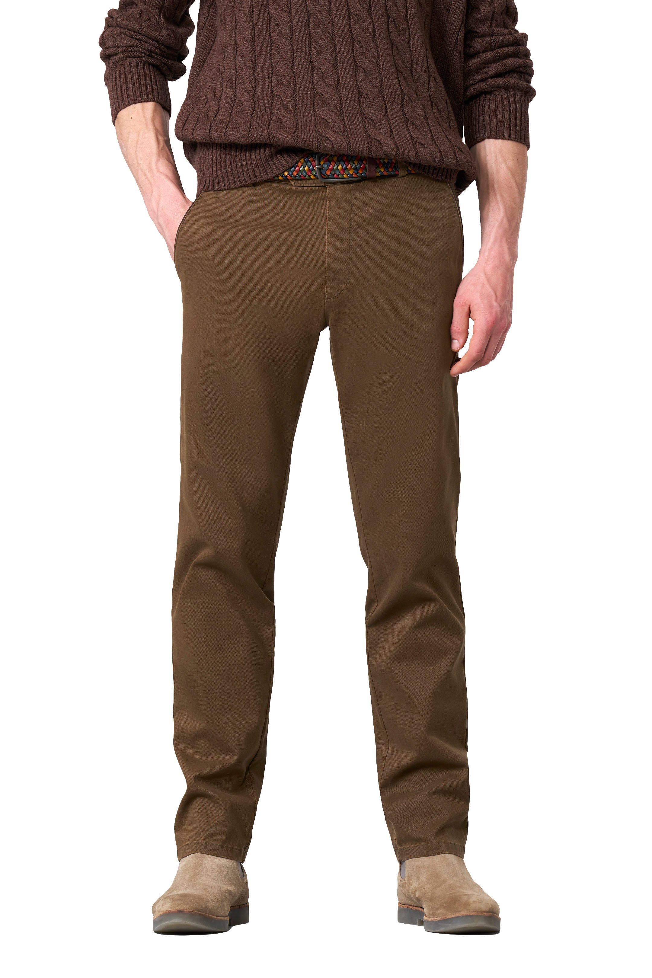 Meyer New York Fine Texture Cotton Stretch Chinos - Caramel