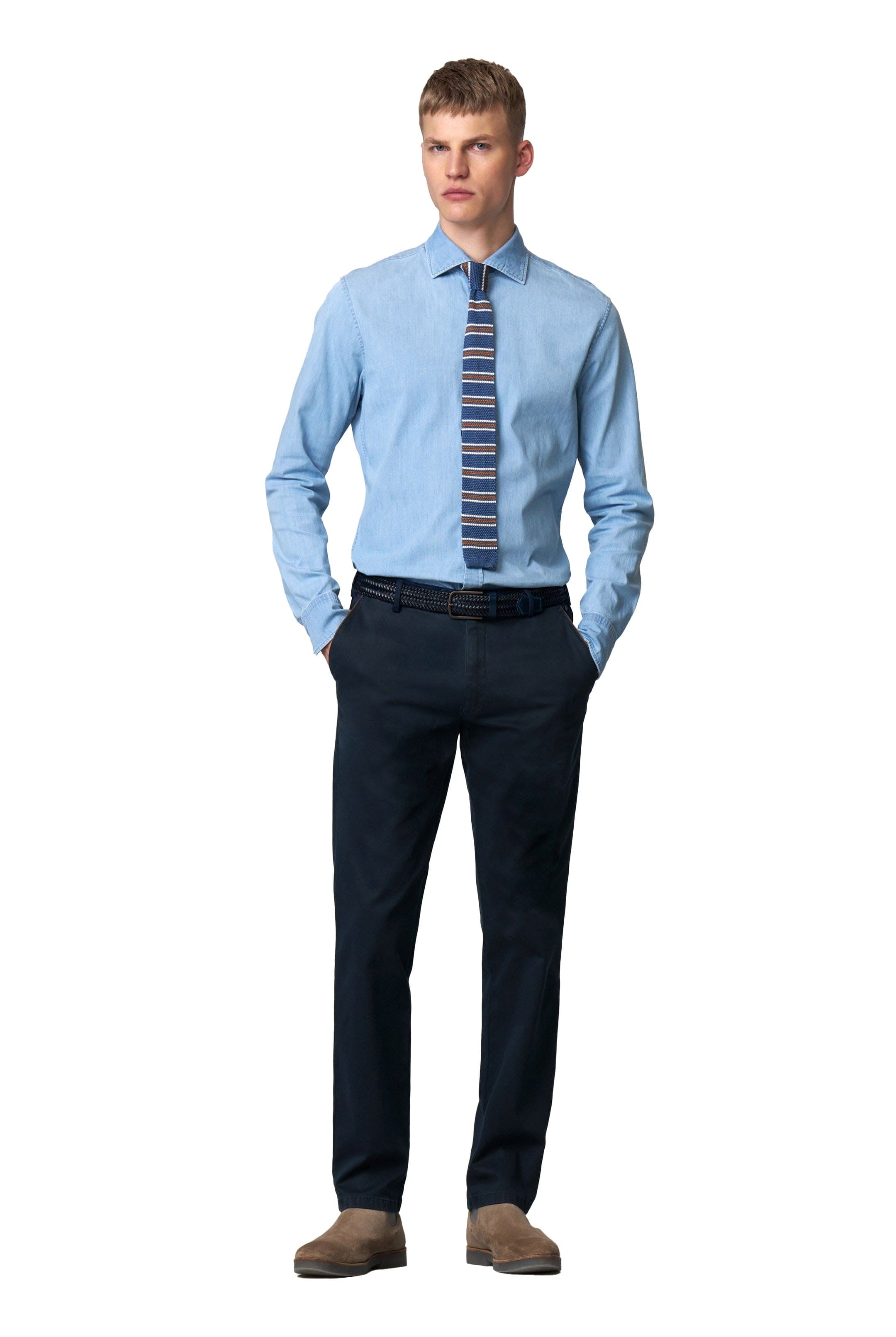 Meyer New York Fine Texture Cotton Stretch Chinos - Navy