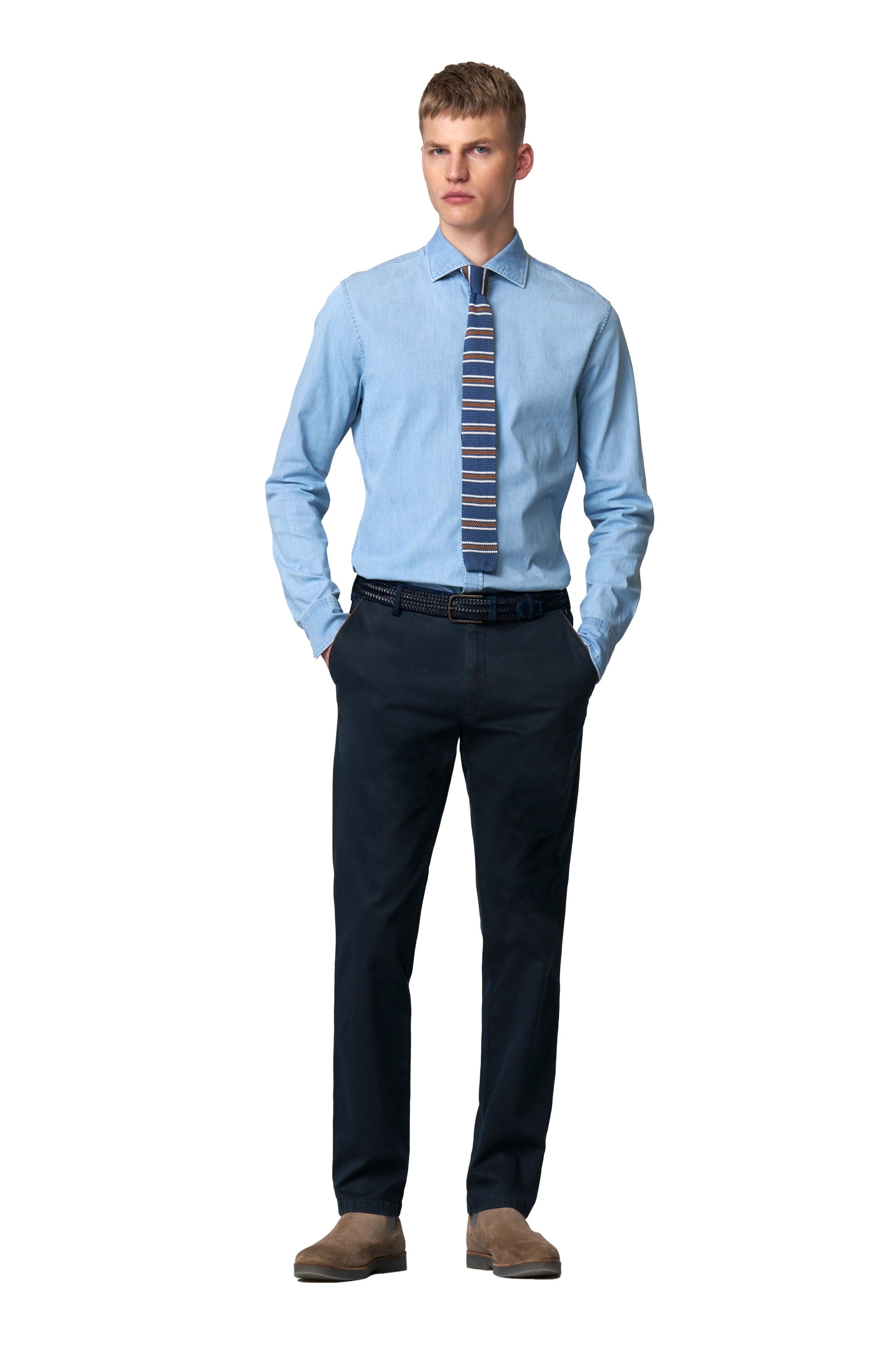 Meyer New York Fine Texture Cotton Stretch Chinos - Navy