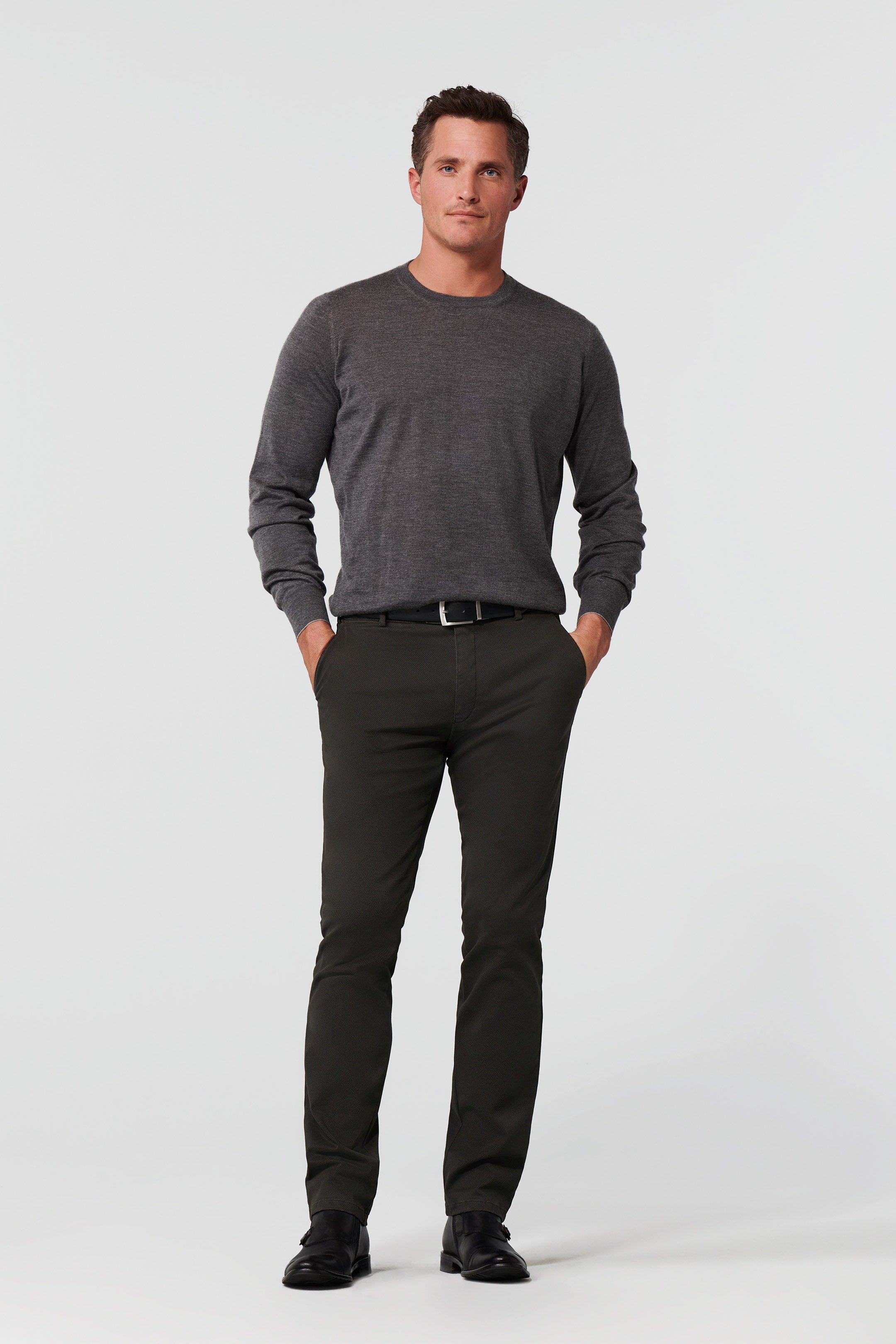 Meyer New York Two Colour Cotton Stretch Chinos - Charcoal