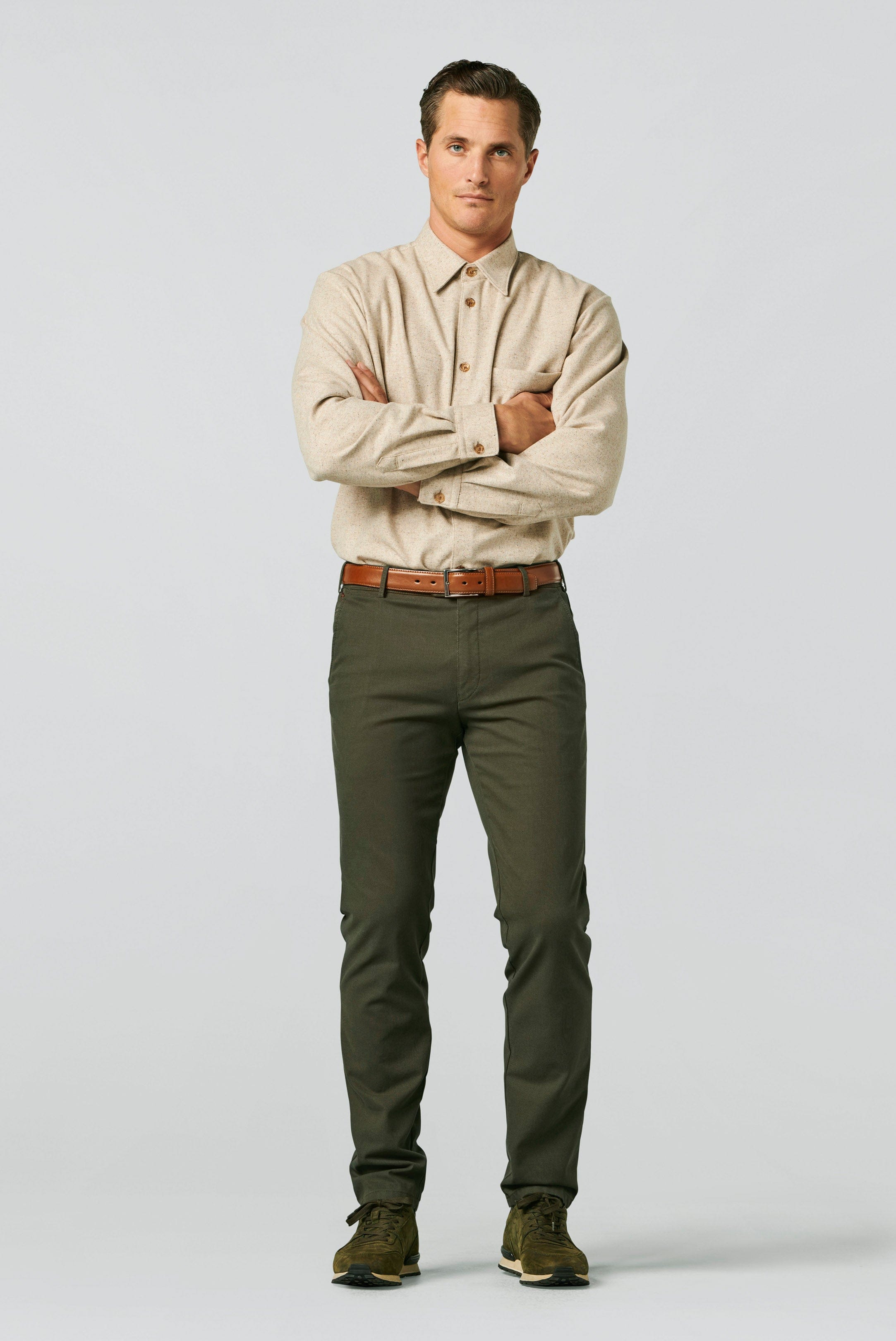 Meyer New York Two Colour Cotton Stretch Chinos - Dark Green