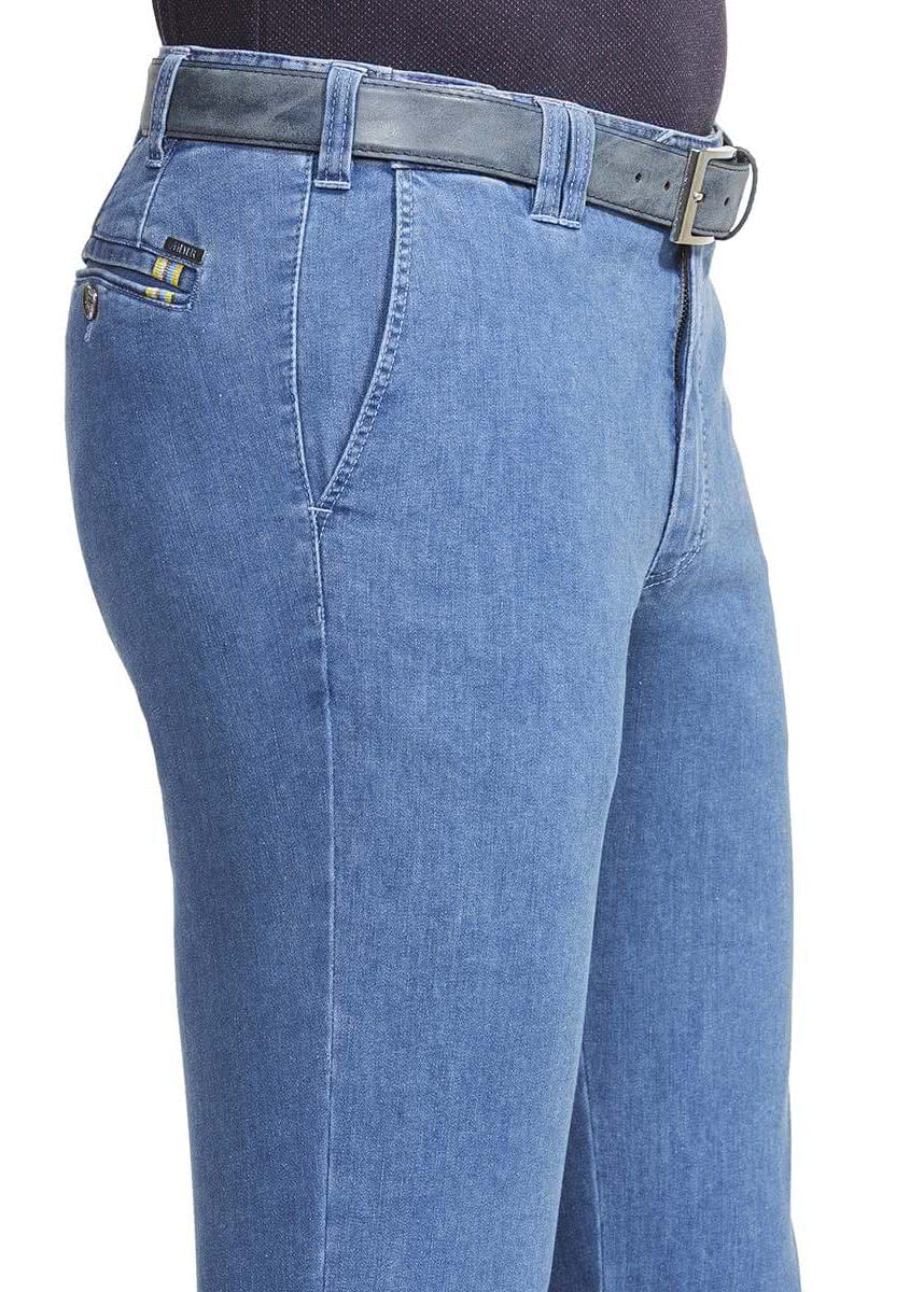 Meyer Oslo Coolmax Denim Travel Chino Trousers - Light Blue