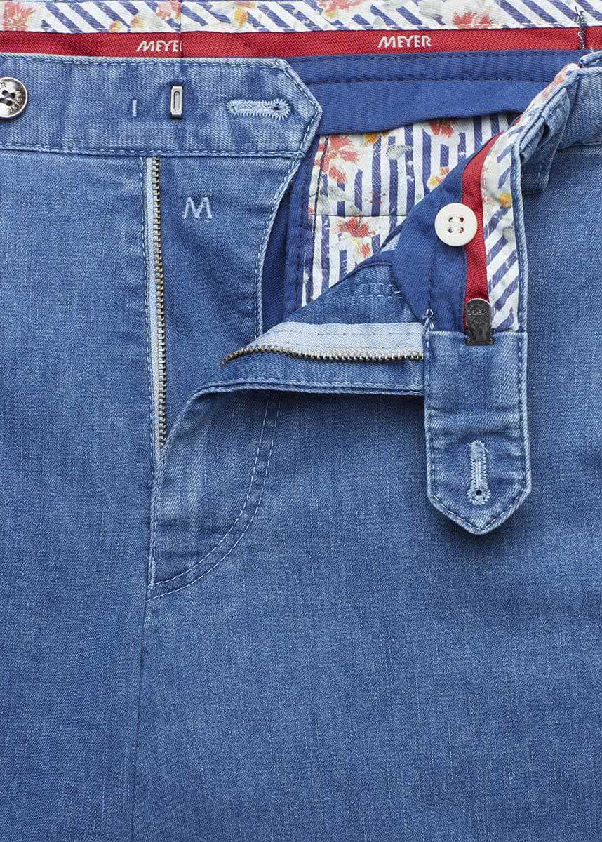 Meyer Oslo Coolmax Denim Travel Chino Trousers - Light Blue