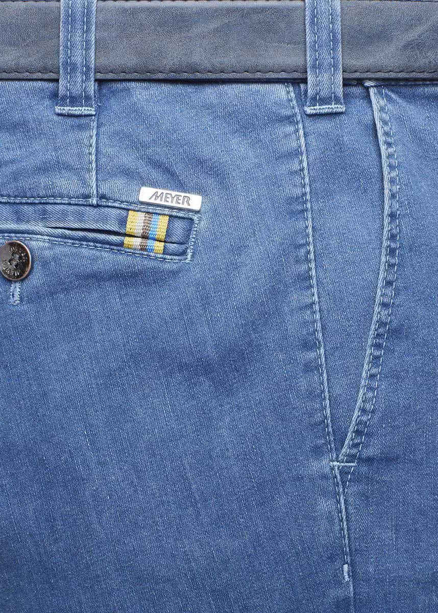 Meyer Oslo Coolmax Denim Travel Chino Trousers - Light Blue