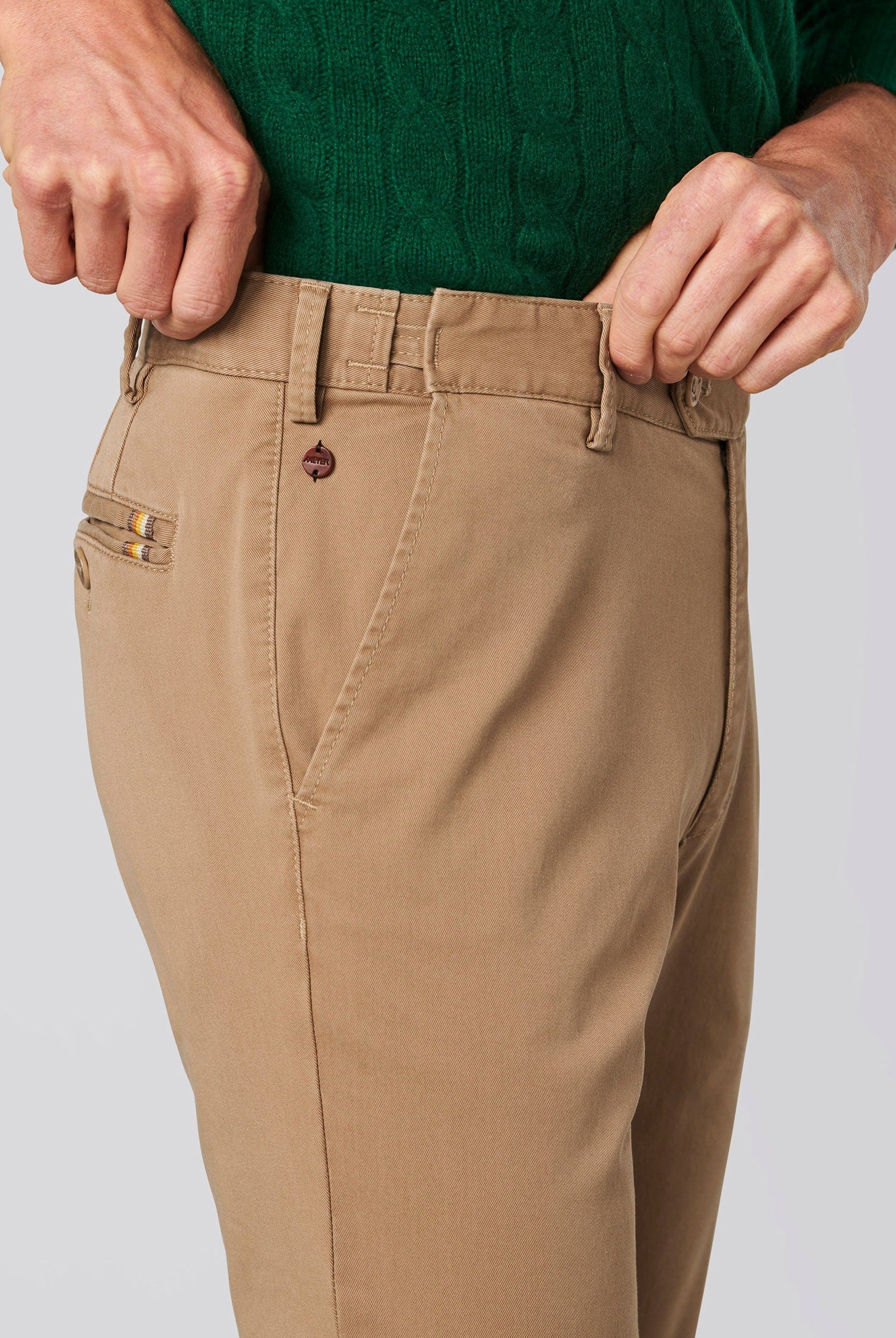 Meyer Oslo Cotton Chino Trousers - Camel