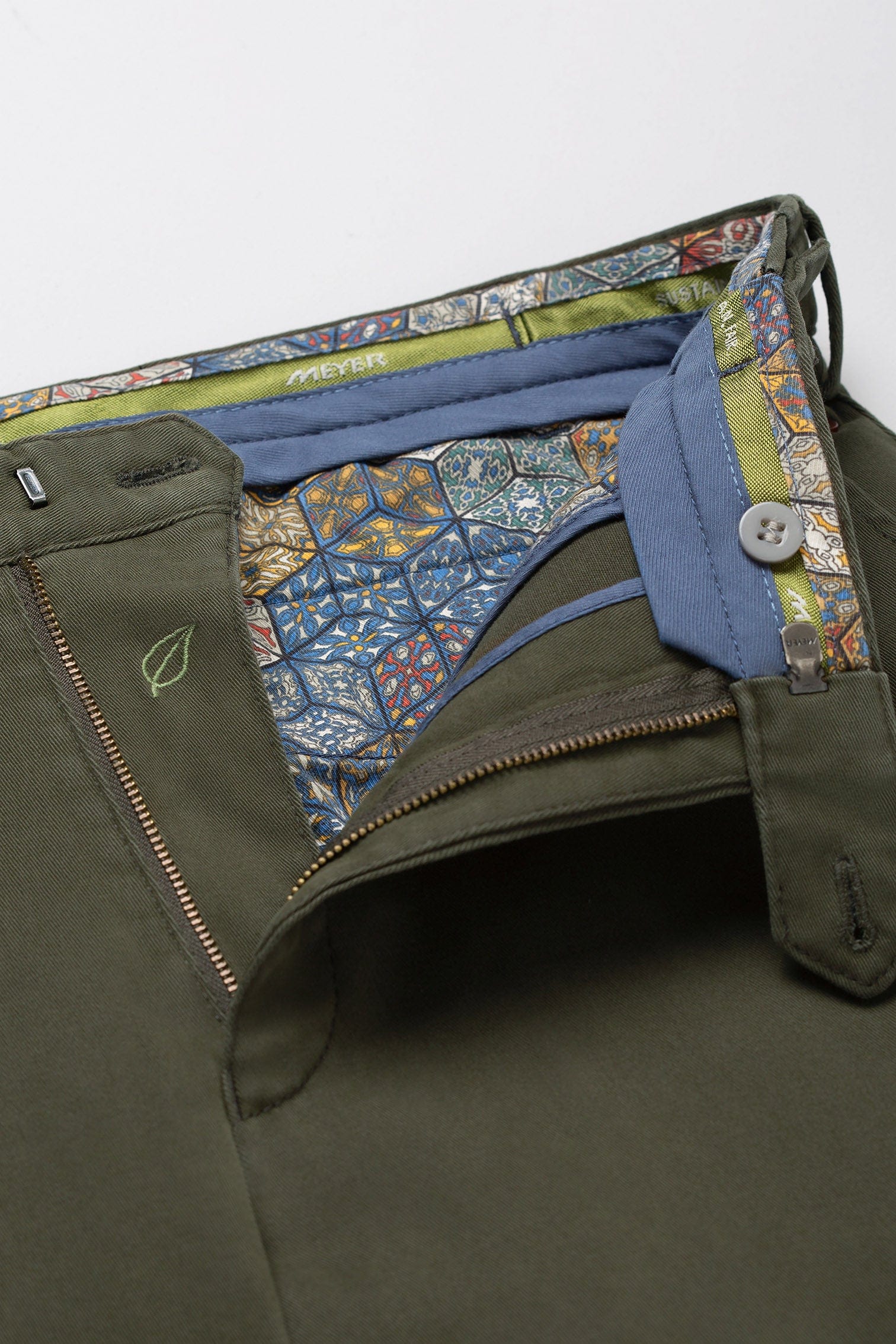 Meyer Oslo Cotton Chino Trousers - Laurel Green