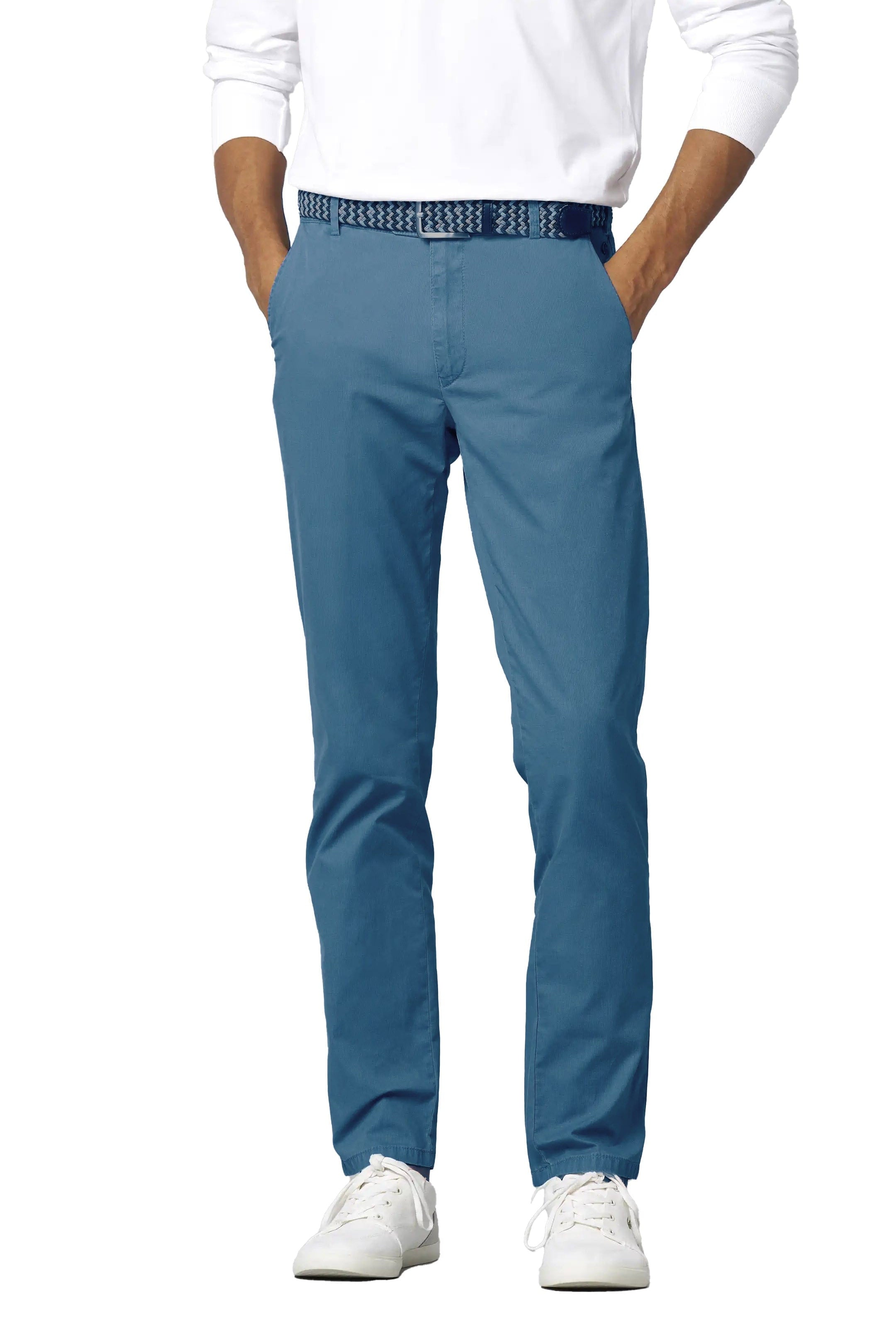 Meyer Oslo Stretch Summer Twill Chinos - Mid Blue