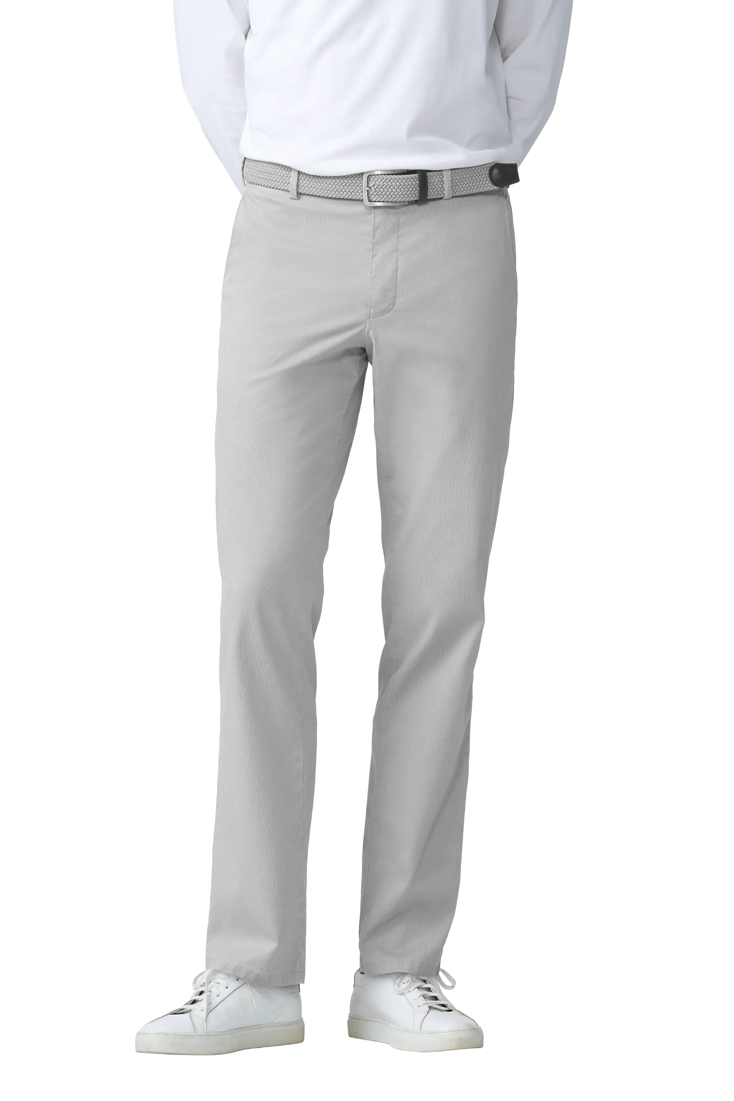 Meyer Oslo Stretch Waist Fine Structure Trousers - Silver Grey