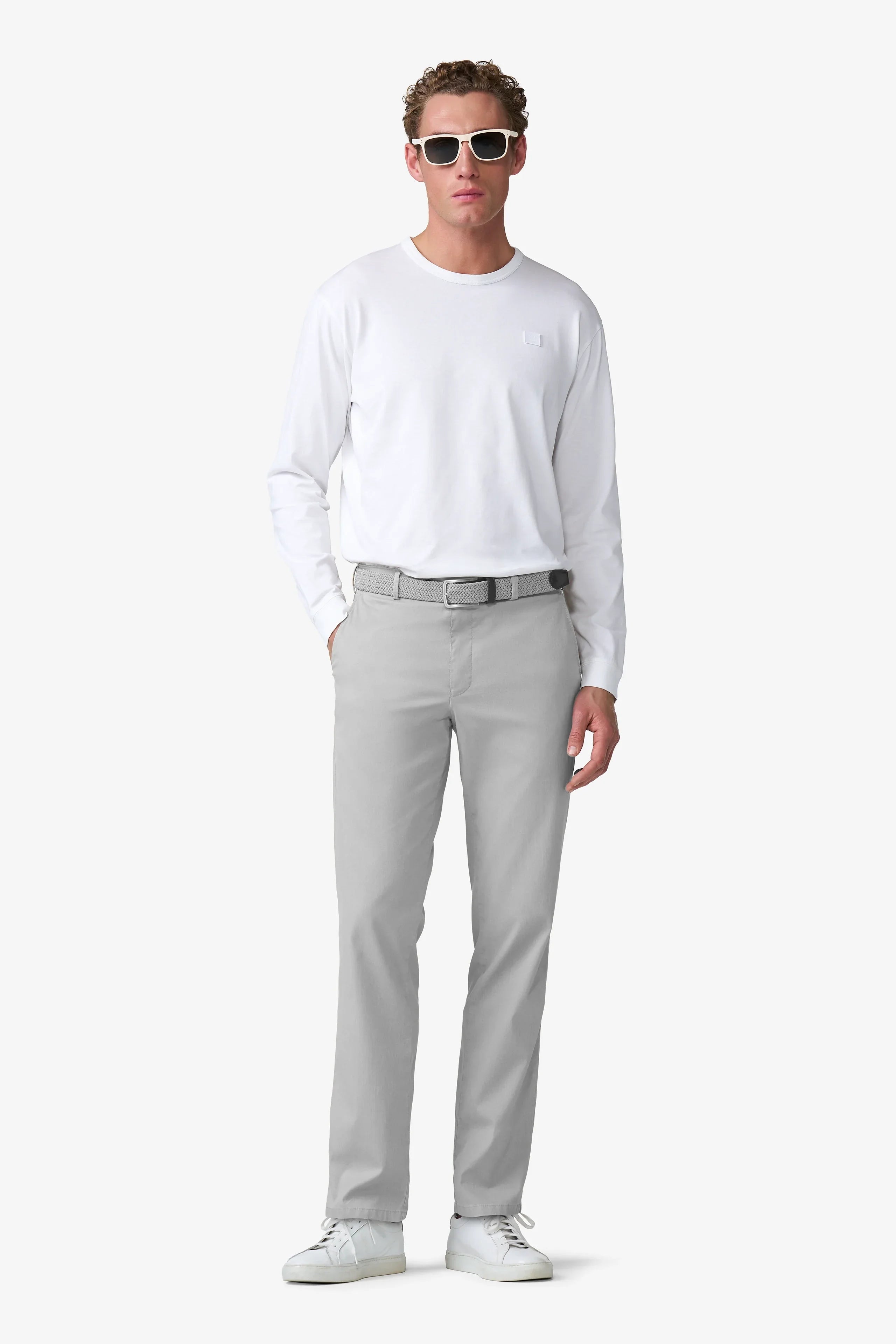 Meyer Oslo Stretch Waist Fine Structure Trousers - Silver Grey