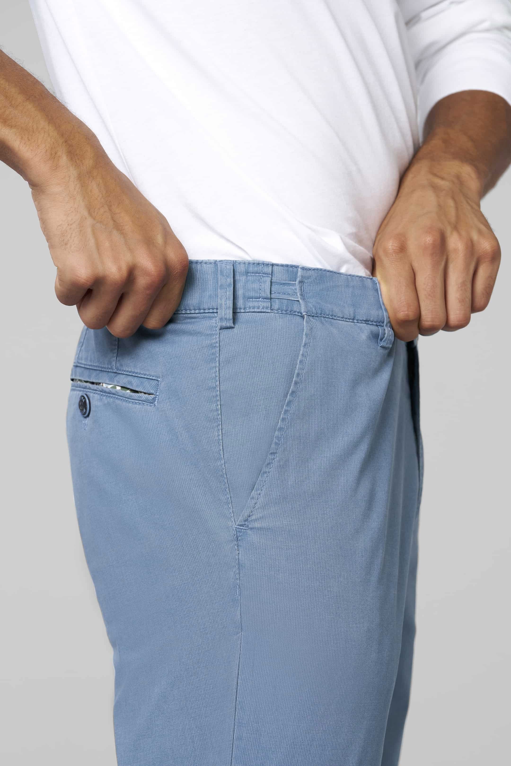 Meyer Oslo Stretch Waist Micro Cotton Summer Chinos - Mid-Blue