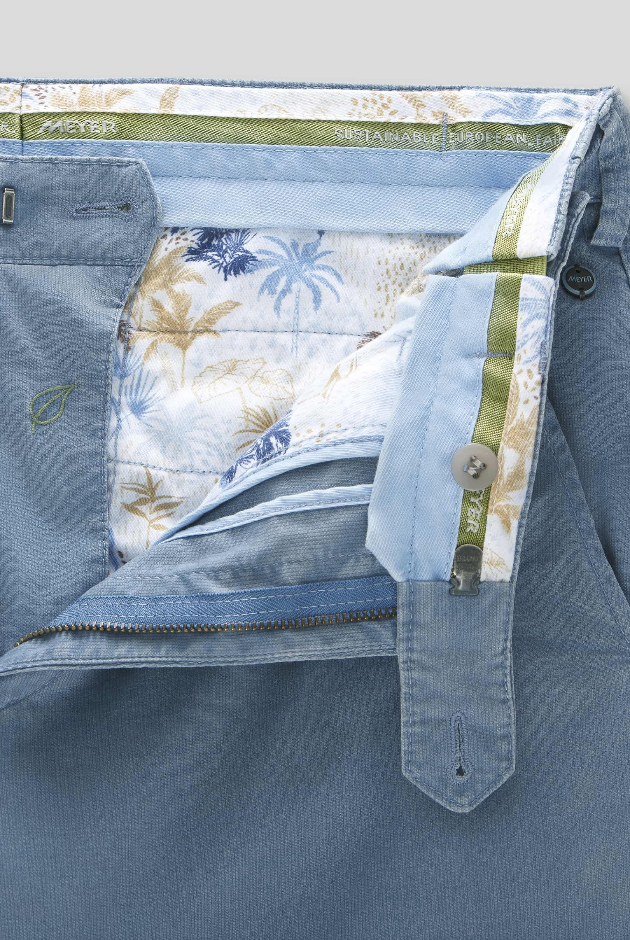 Meyer Oslo Stretch Waist Micro Cotton Summer Chinos - Mid-Blue