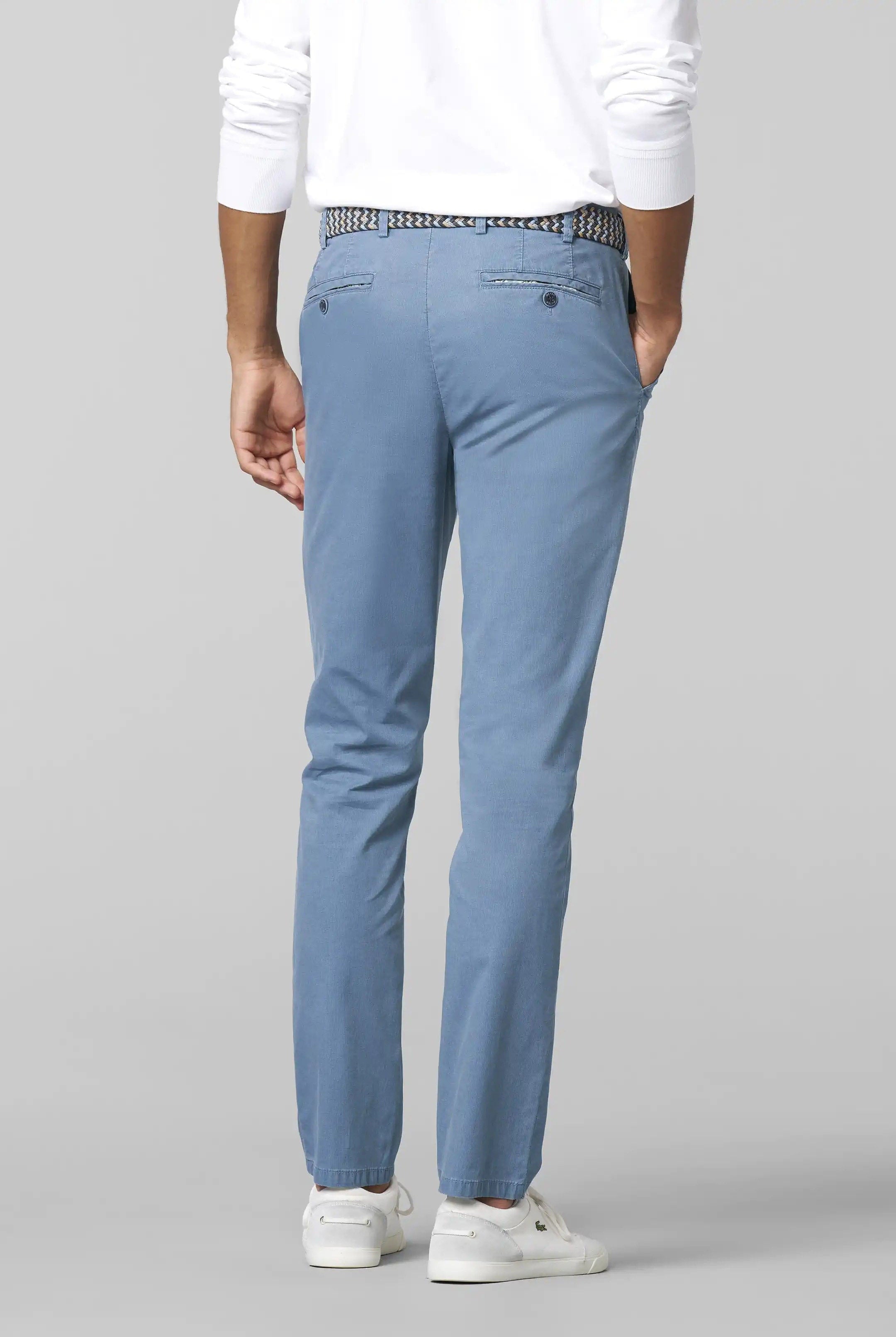 Meyer Oslo Stretch Waist Micro Cotton Summer Chinos - Mid-Blue