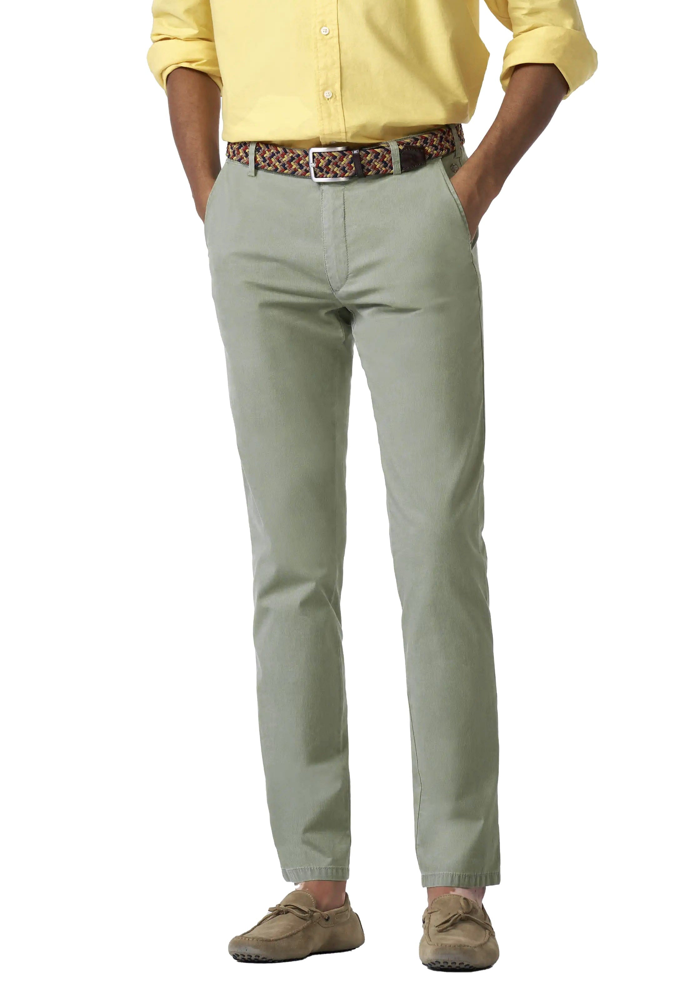 Meyer Oslo Stretch Waist Micro Cotton Summer Chinos - Washed Sage