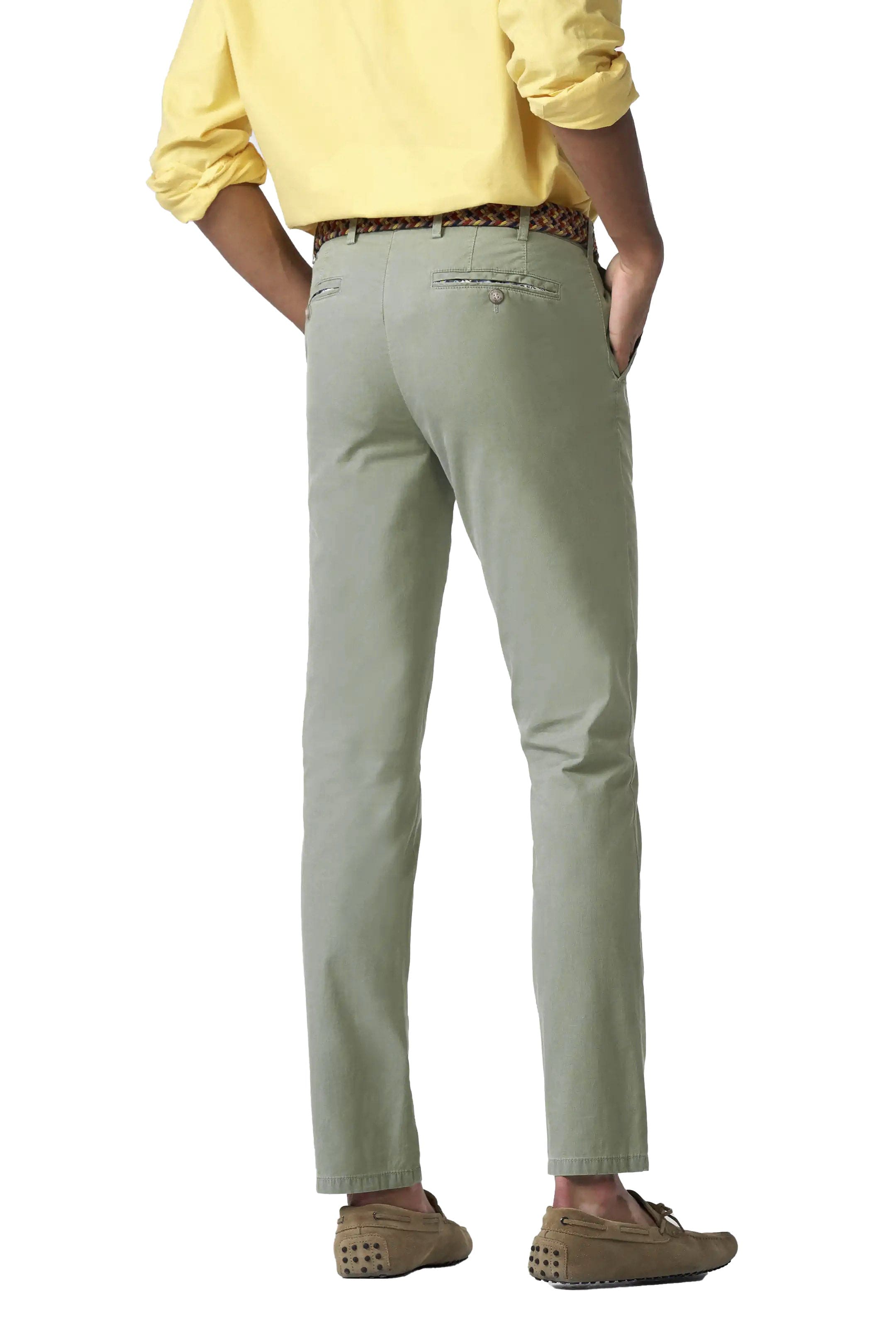 Meyer Oslo Stretch Waist Micro Cotton Summer Chinos - Washed Sage
