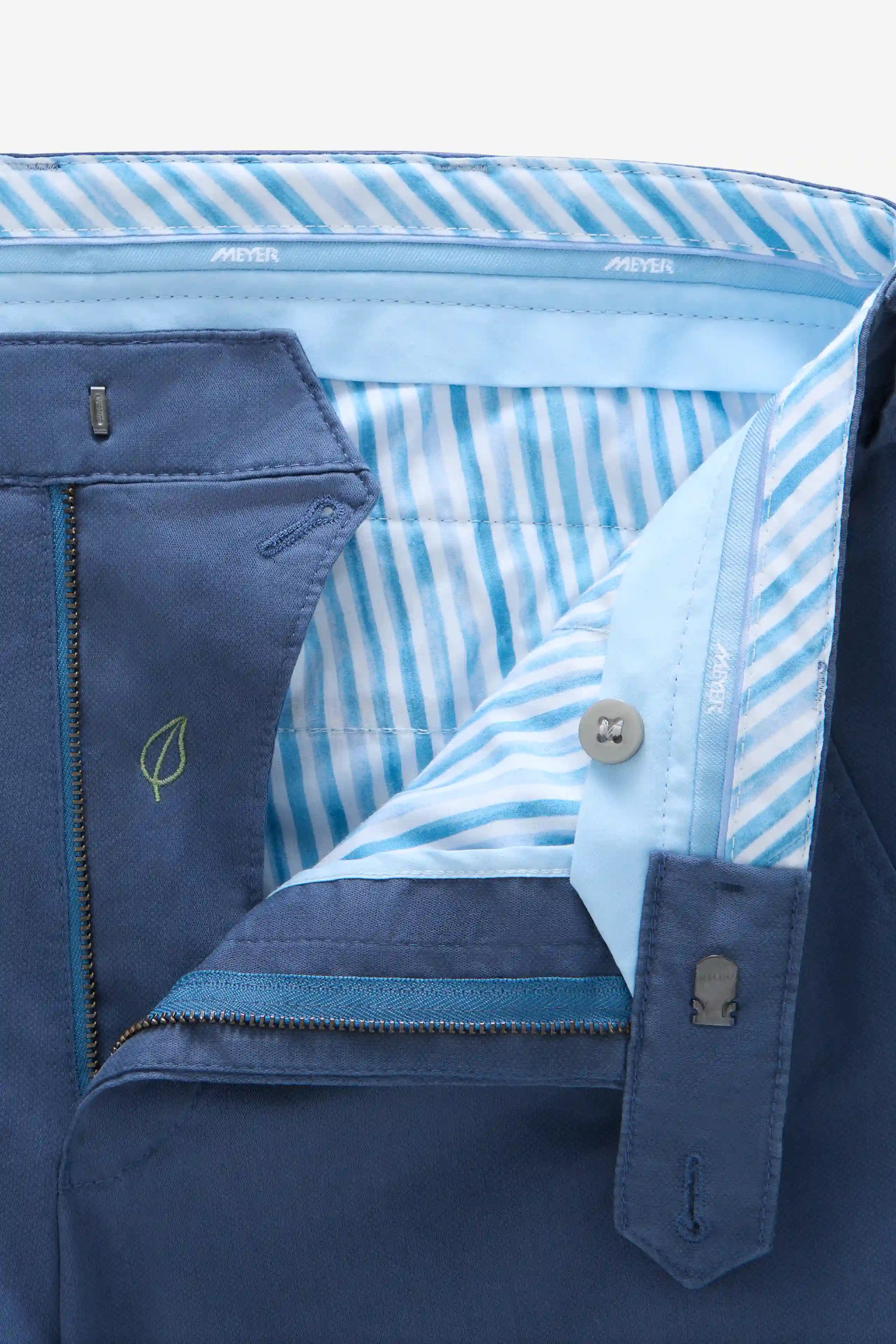 Meyer Oslo Stretch Waist Micro Print Trousers - Mid Blue