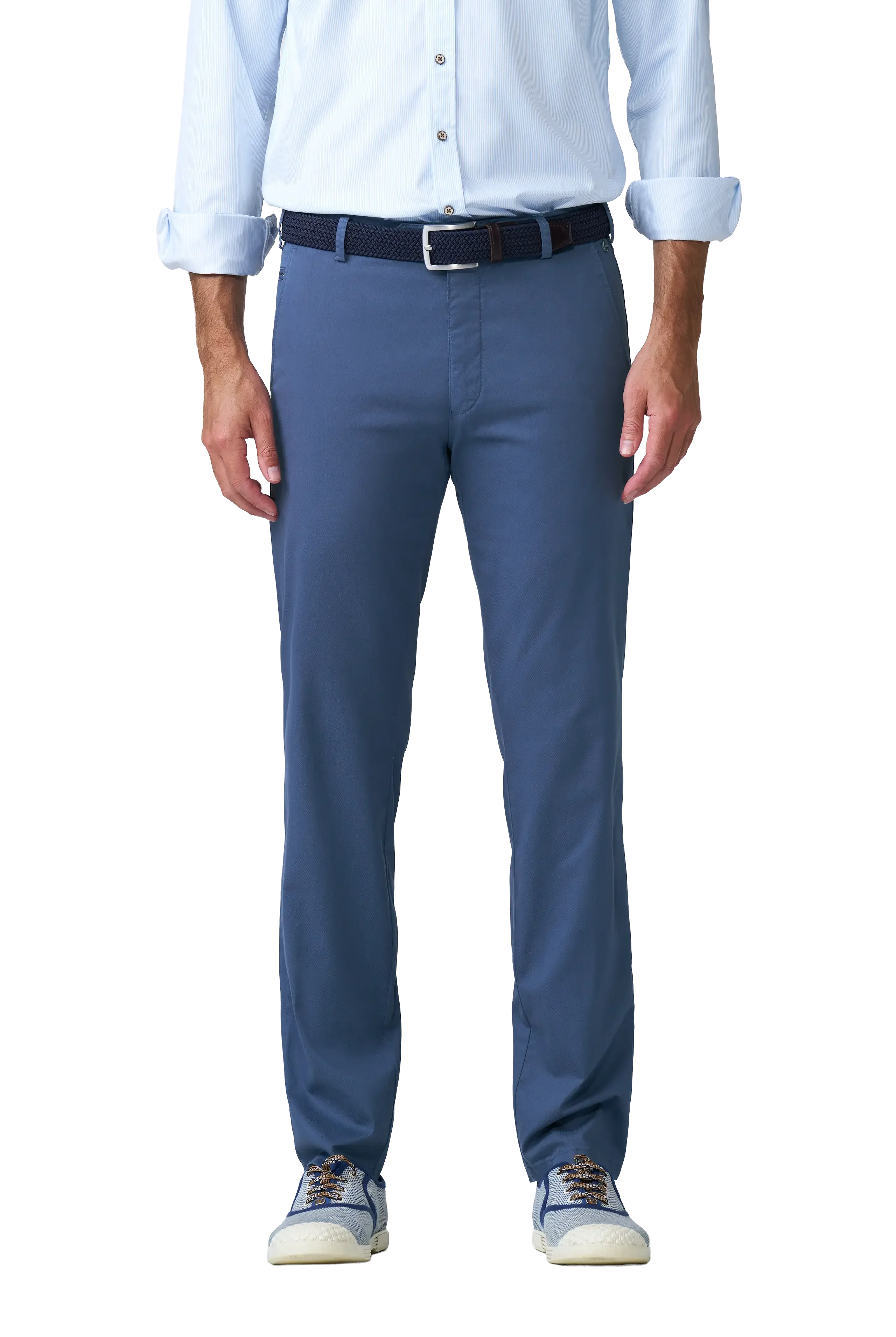 Meyer Oslo Stretch Waist Micro Print Trousers - Mid Blue