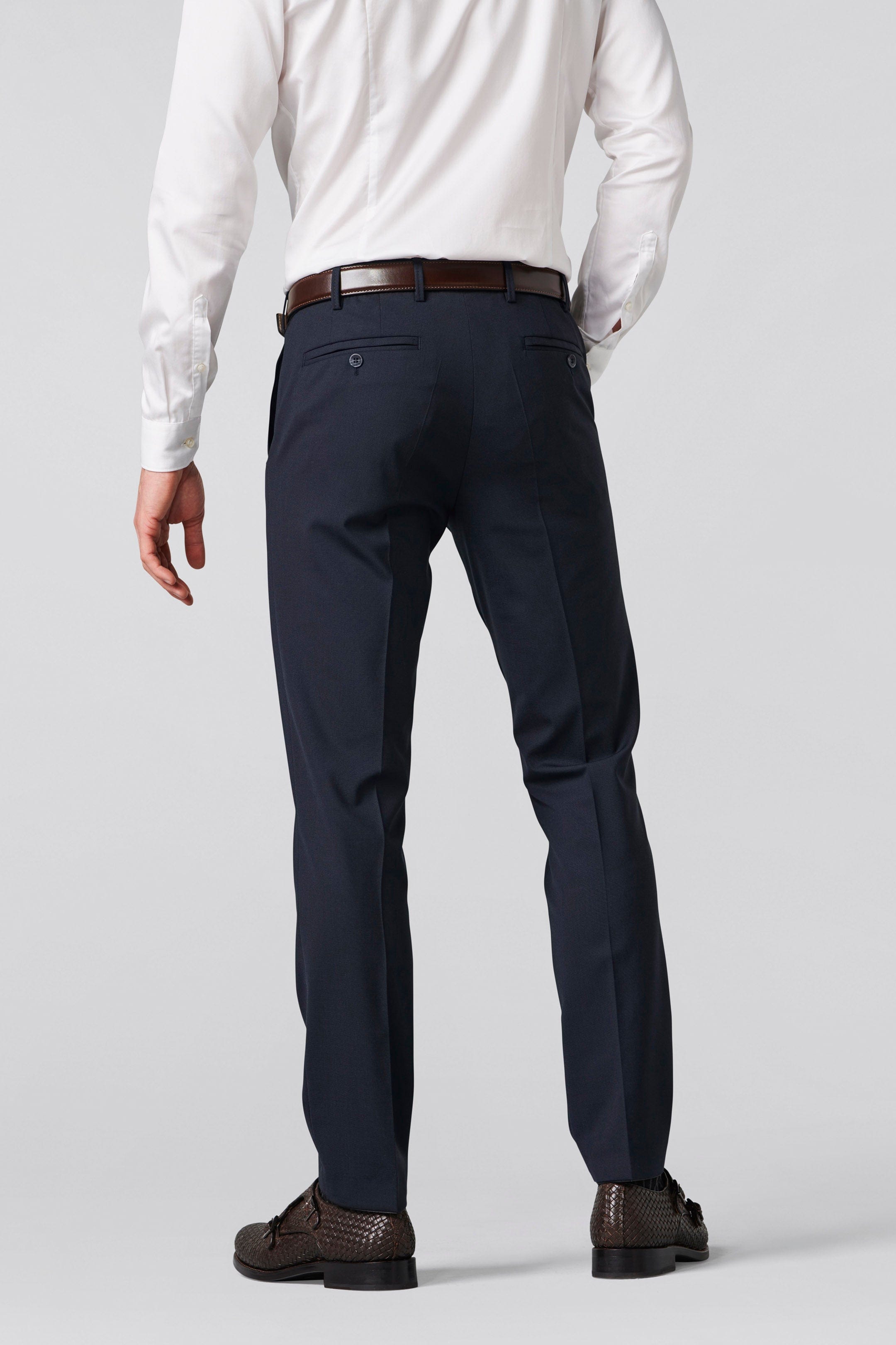 Meyer Oslo Wool Blend Stretch Waist Formal Trousers - Navy
