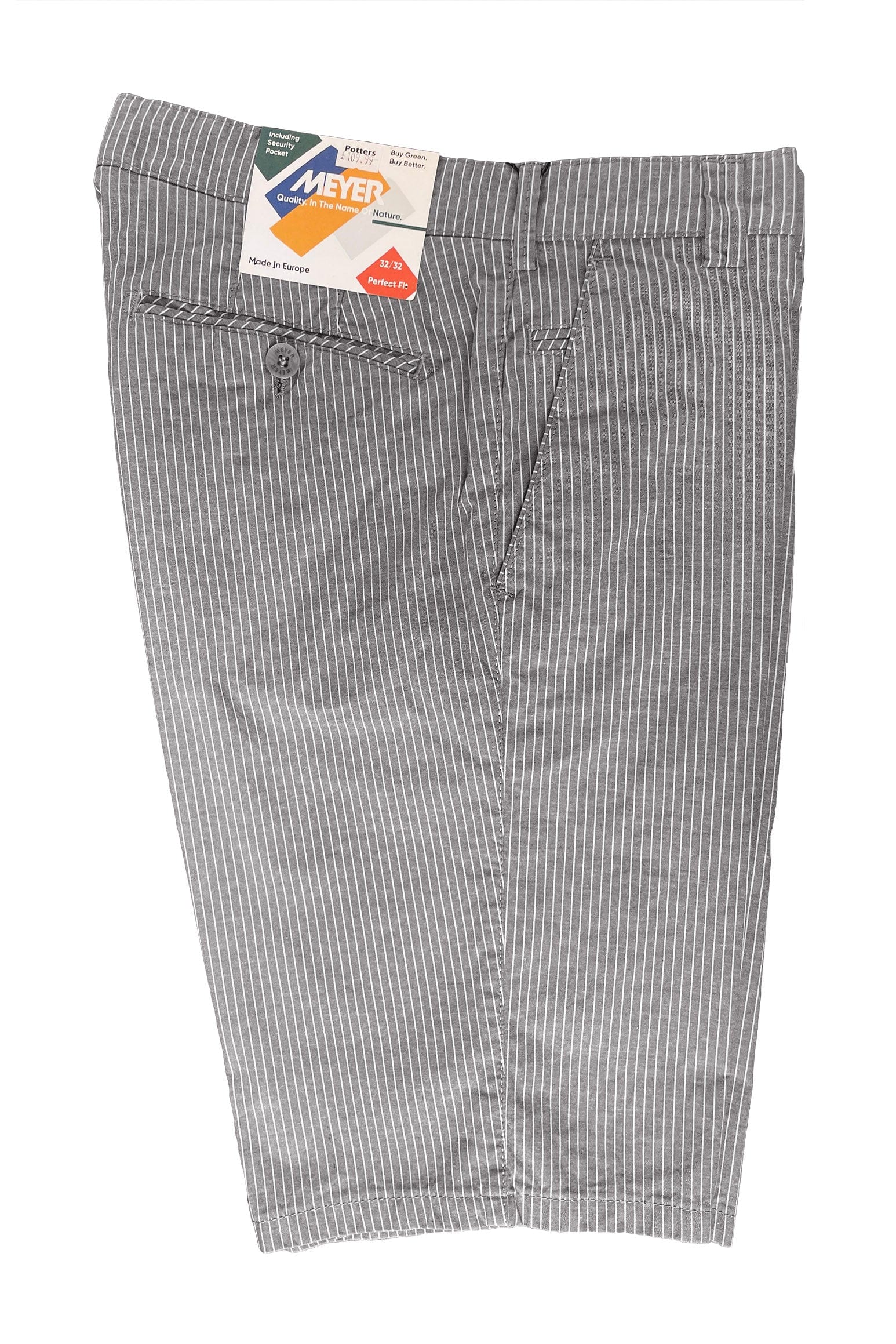 Meyer Palma Cotton Stretch Chino Shorts - Grey/White Pinstripe