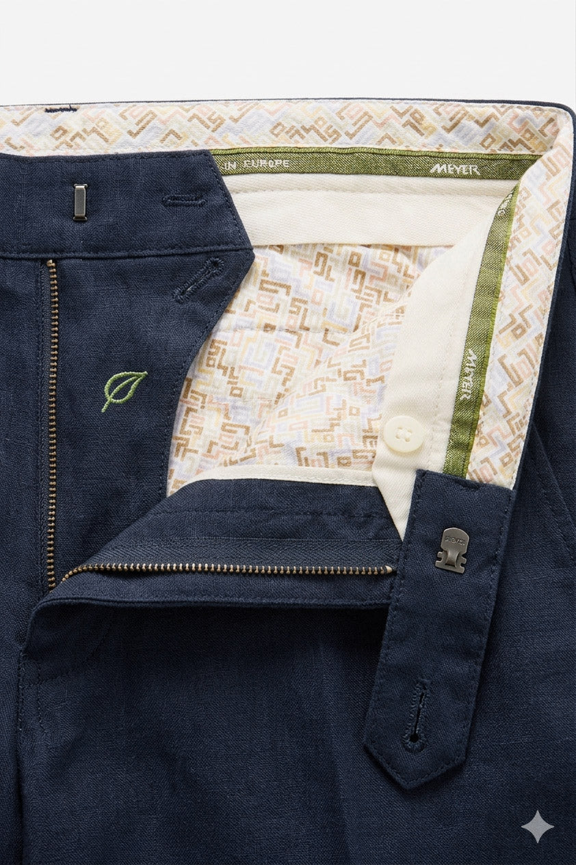 Meyer Roma Linen/Cotton Stretch Trouser - Navy