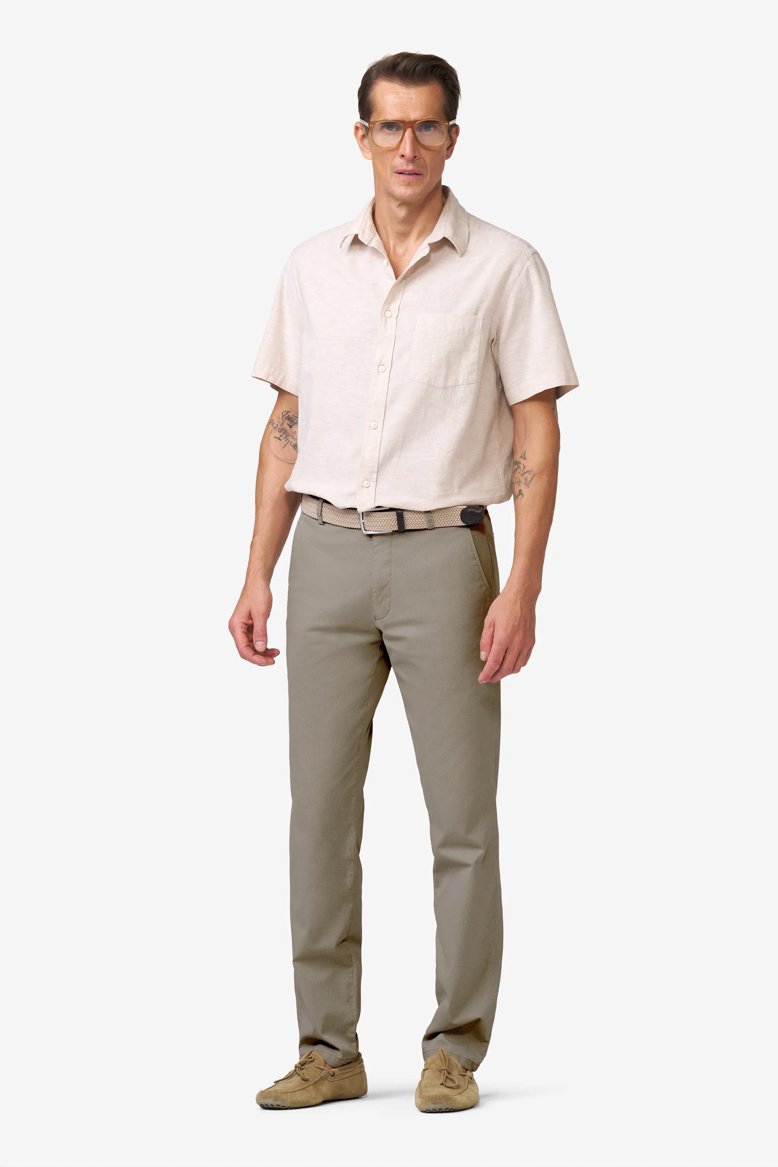 Meyer Roma Stretch Fine Micro Print Trousers - Sand