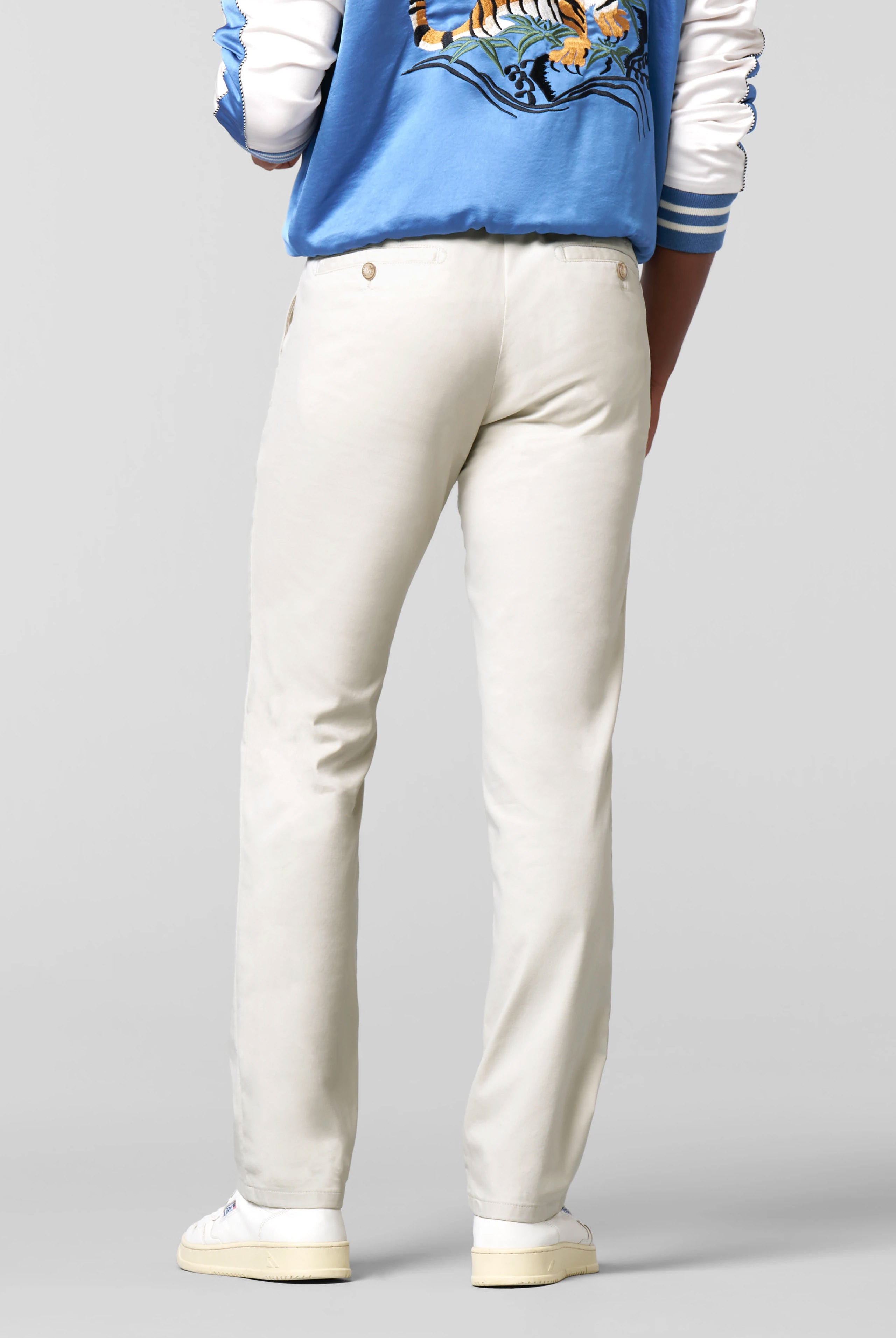 Meyer Roma Stretch Fine Structure Chino Trousers - Ivory