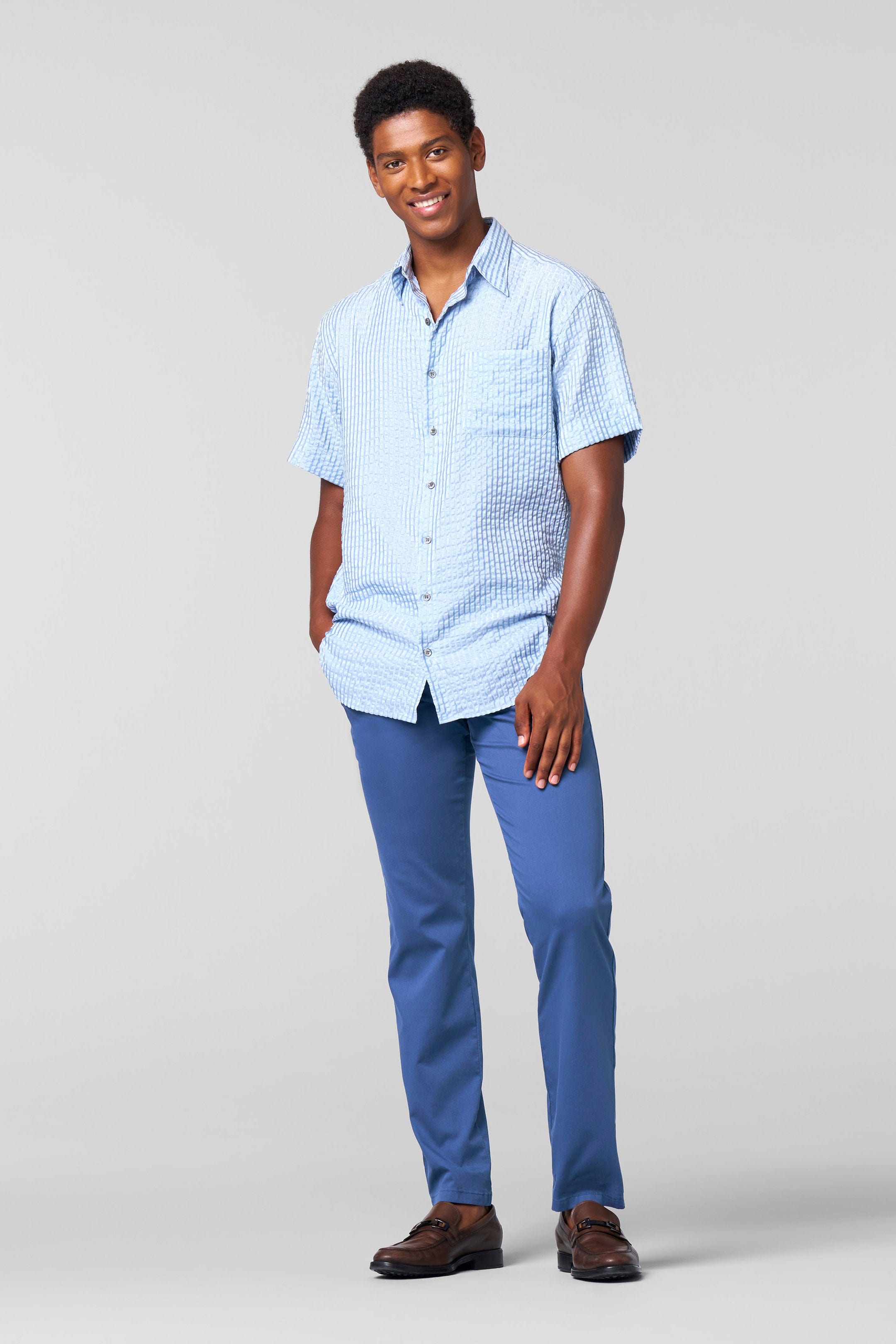 Meyer Roma Stretch Fine Structure Chinos - Blue
