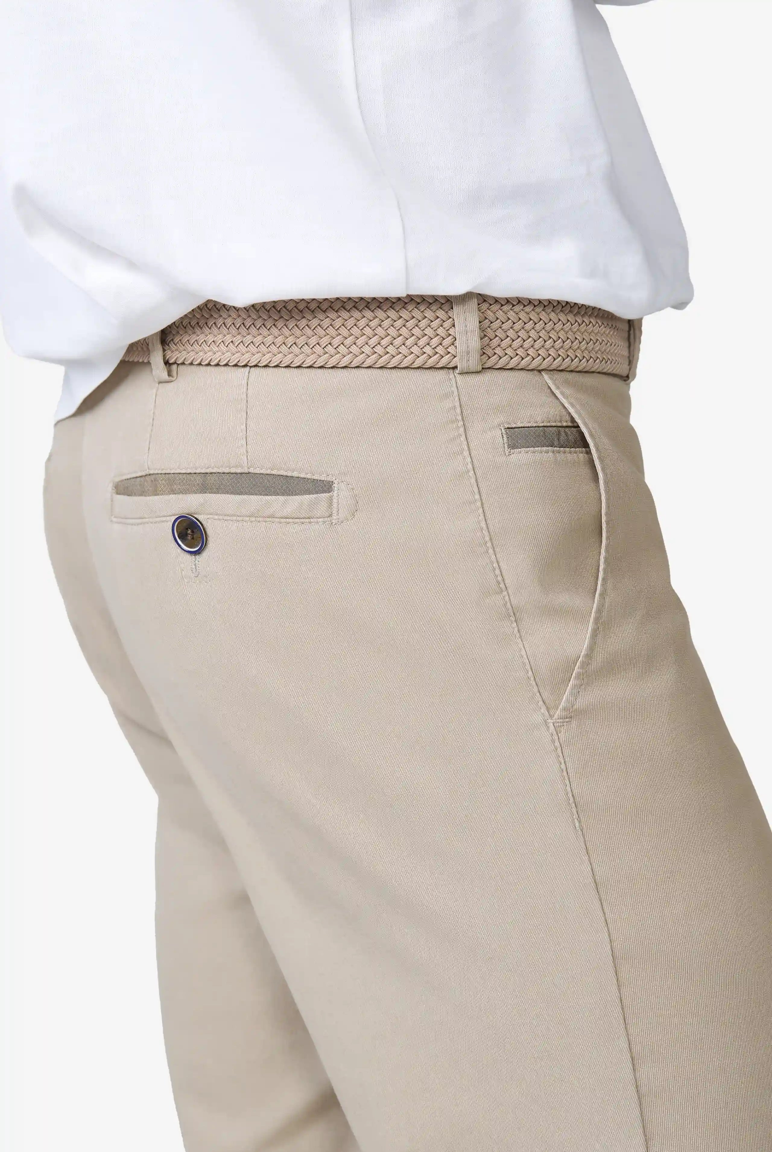 Meyer Roma Stretch Fine Texture Chino Trousers - Beige