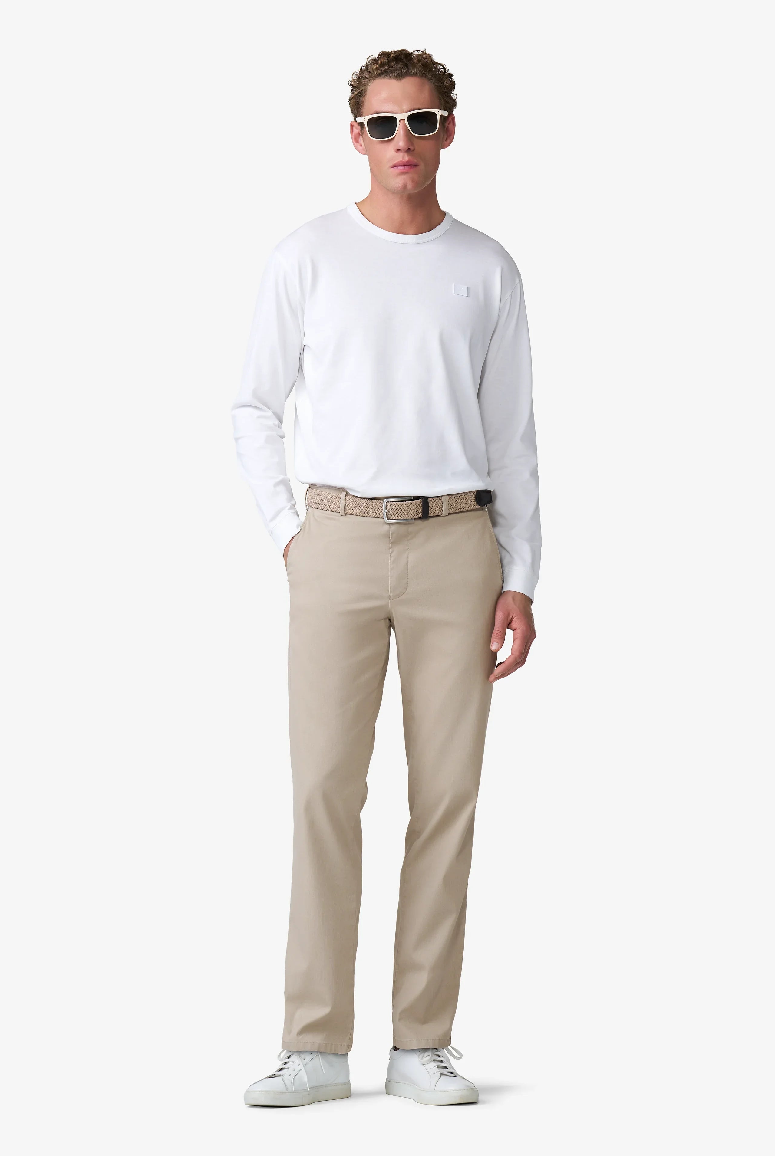 Meyer Roma Stretch Fine Texture Chino Trousers - Beige