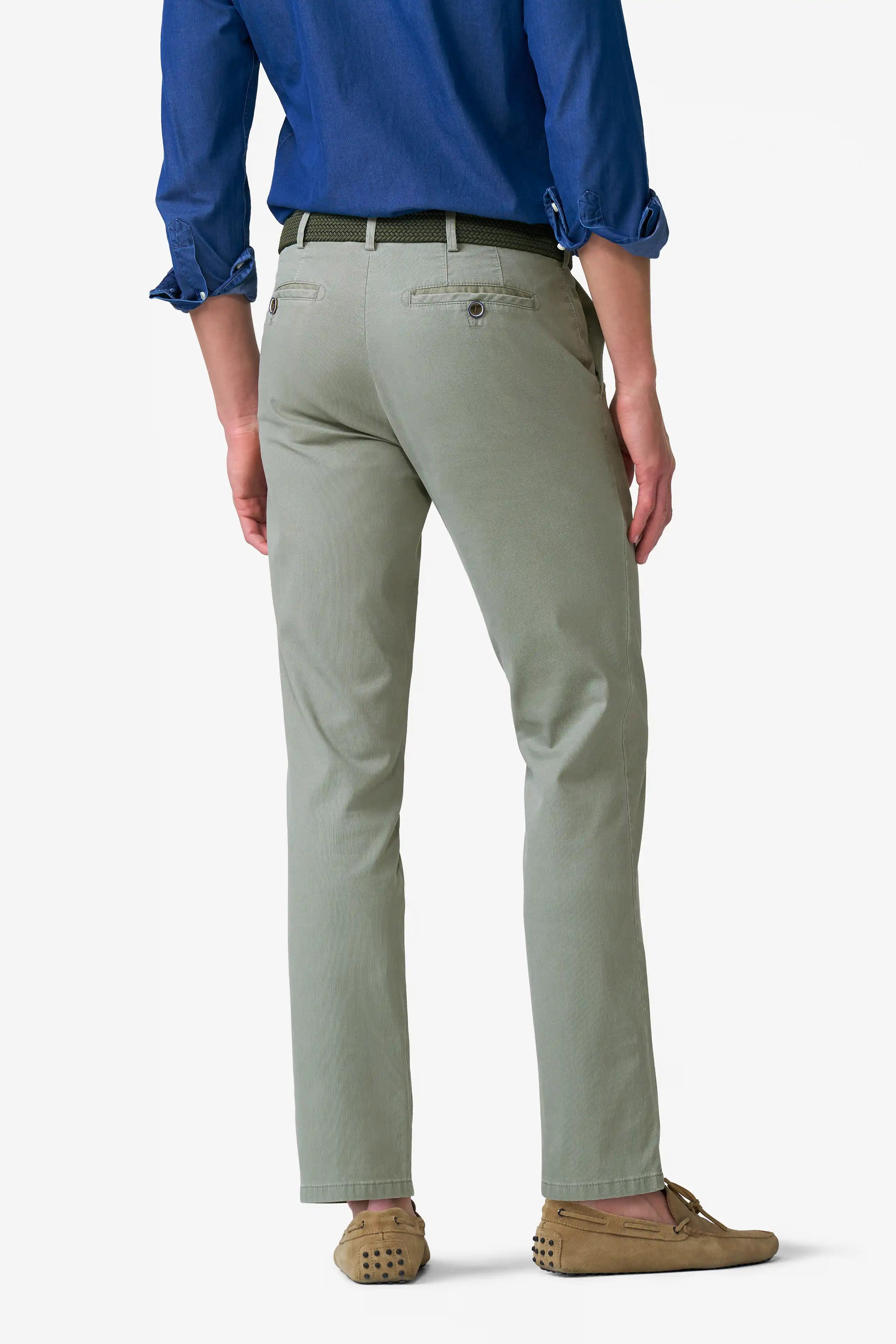 Meyer Roma Stretch Fine Texture Chino Trousers - Fern Green