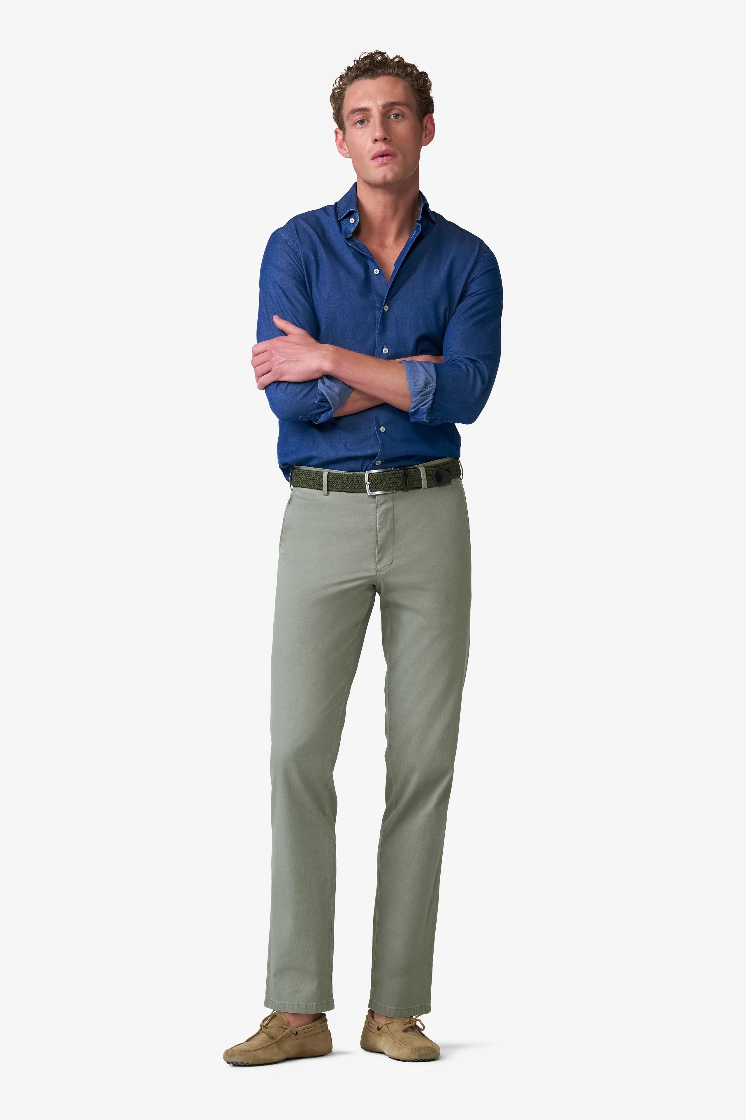 Meyer Roma Stretch Fine Texture Chino Trousers - Fern Green