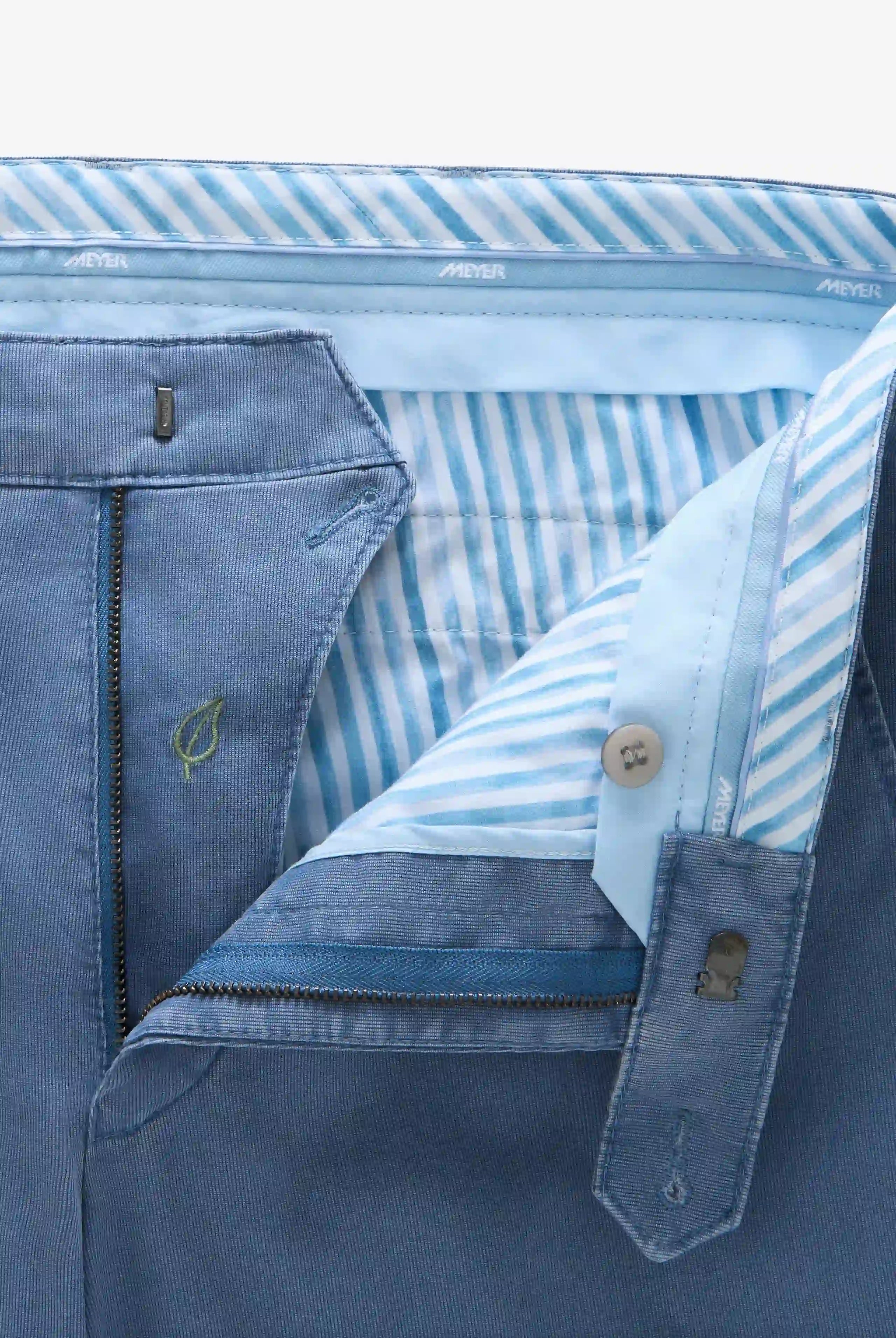 Meyer Roma Stretch Fine Texture Chino Trousers - Mid Blue