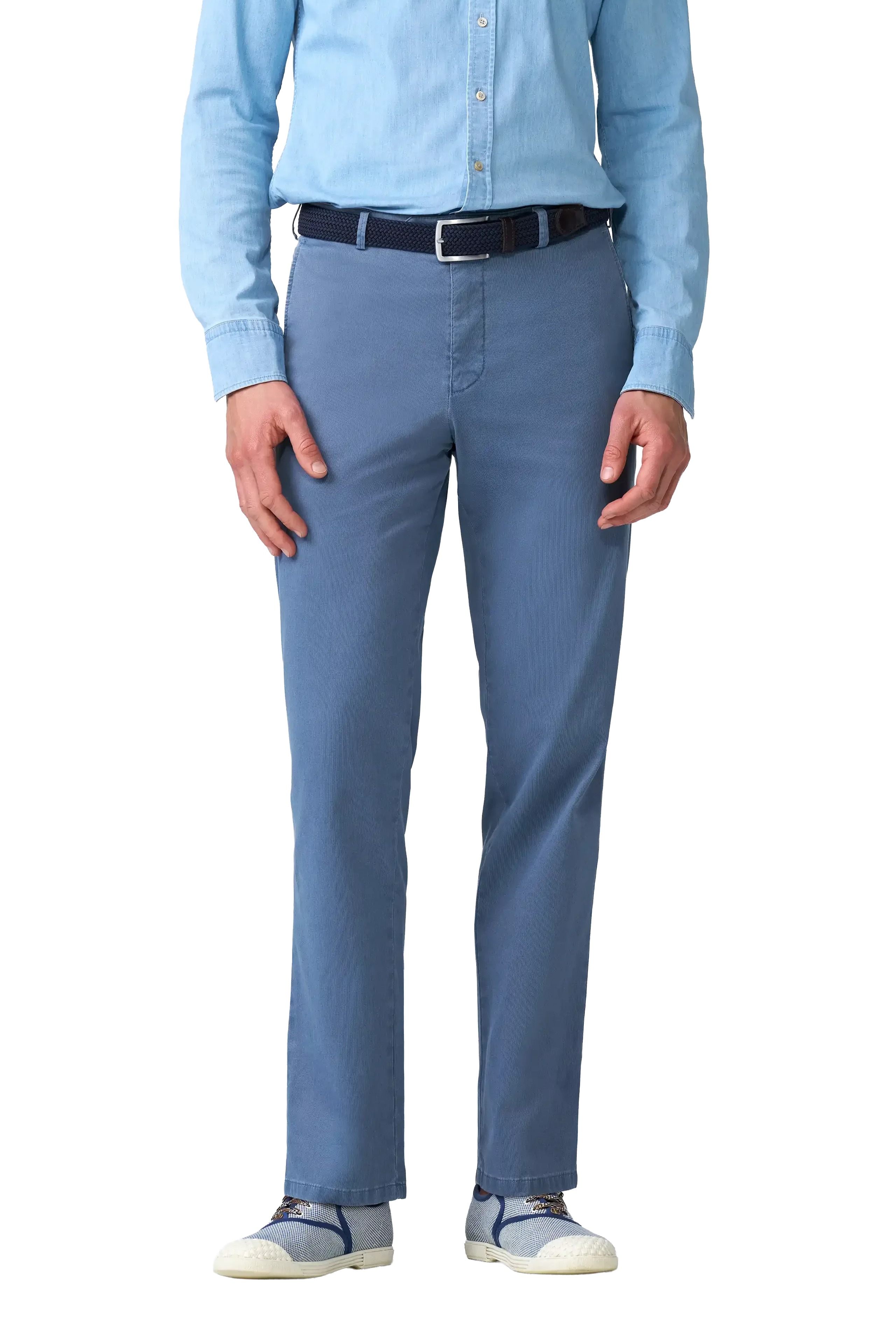 Meyer Roma Stretch Fine Texture Chino Trousers - Mid Blue