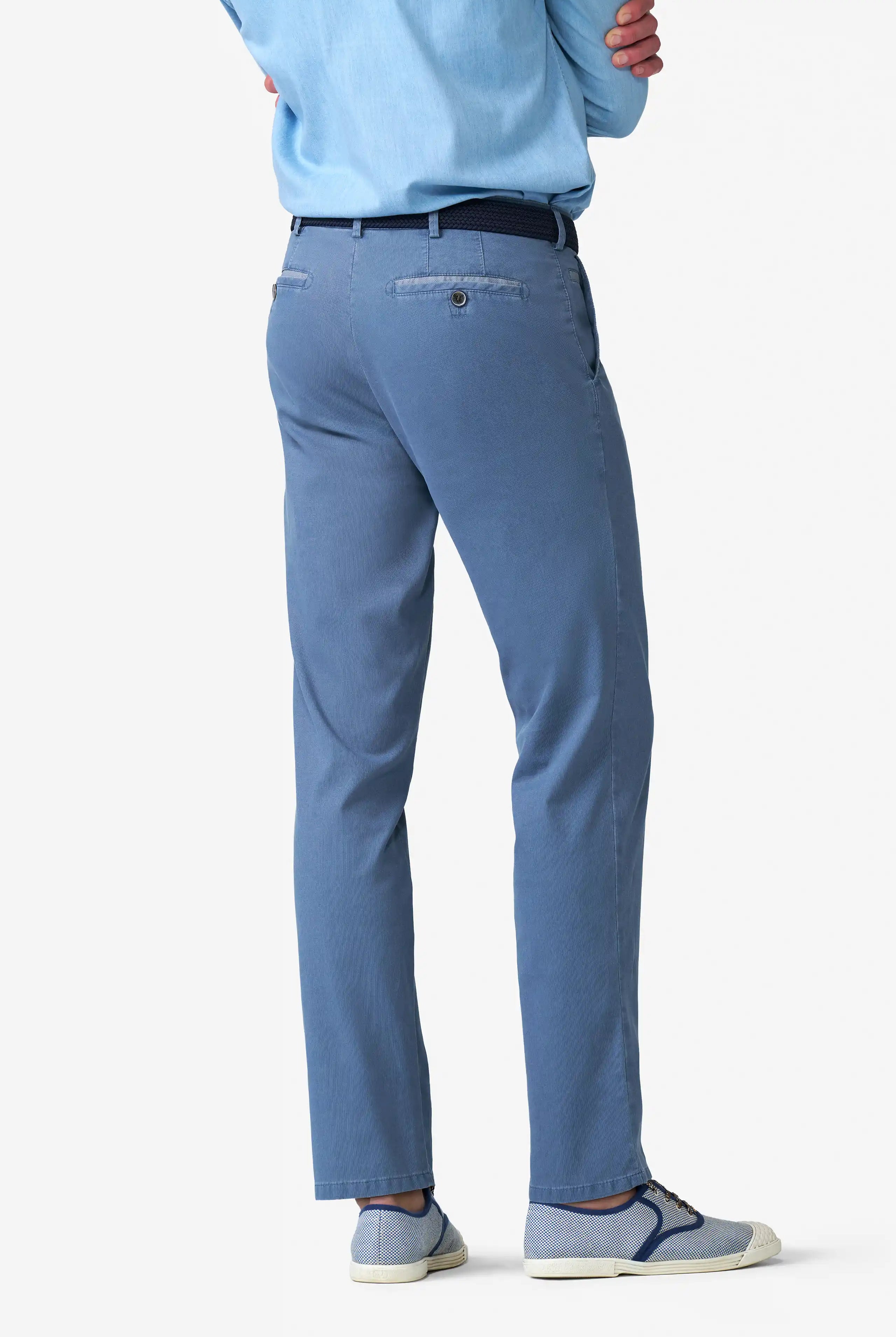 Meyer Roma Stretch Fine Texture Chino Trousers - Mid Blue