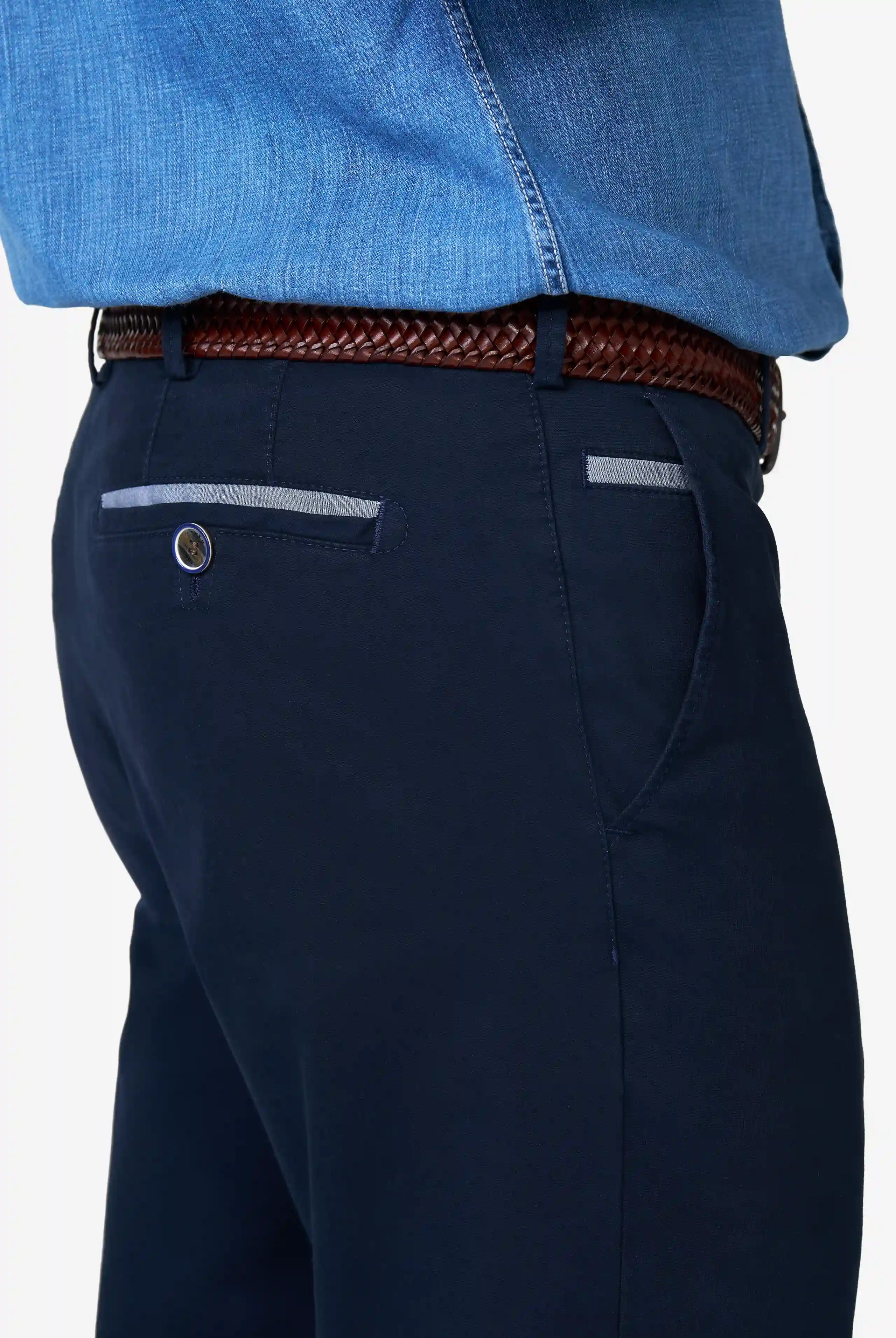 Meyer Roma Stretch Fine Texture Chino Trousers - Navy