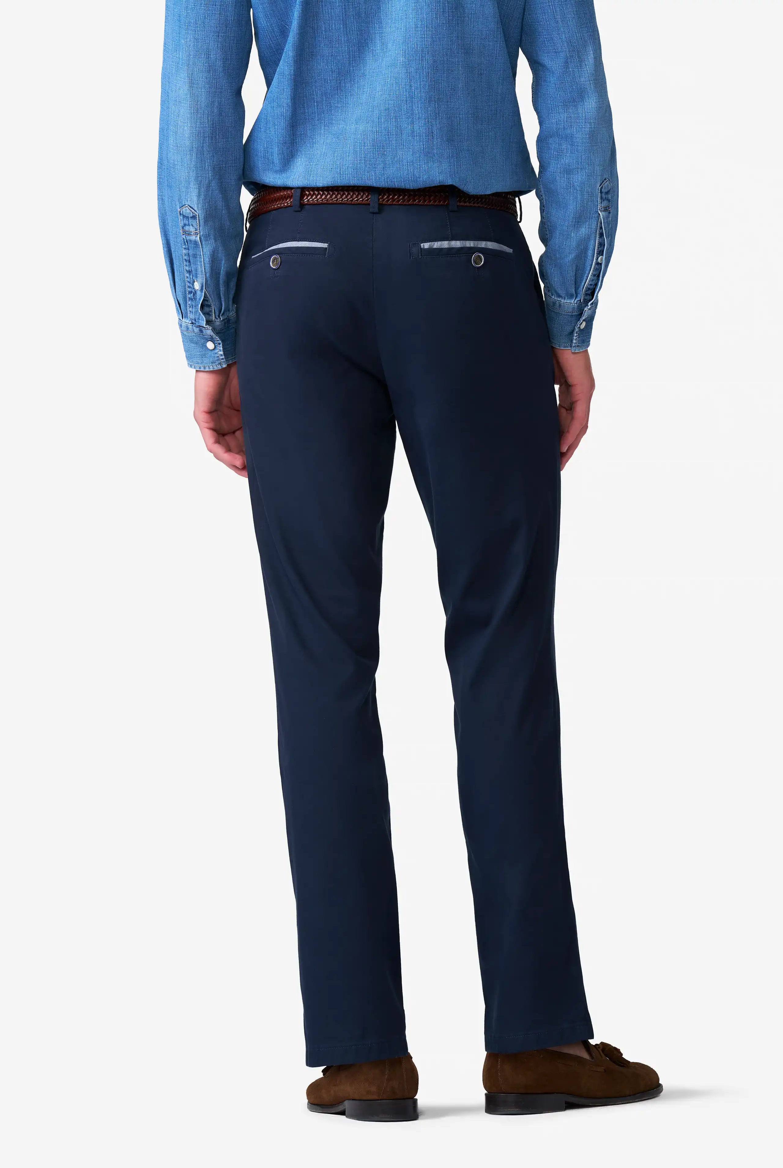 Meyer Roma Stretch Fine Texture Chino Trousers - Navy