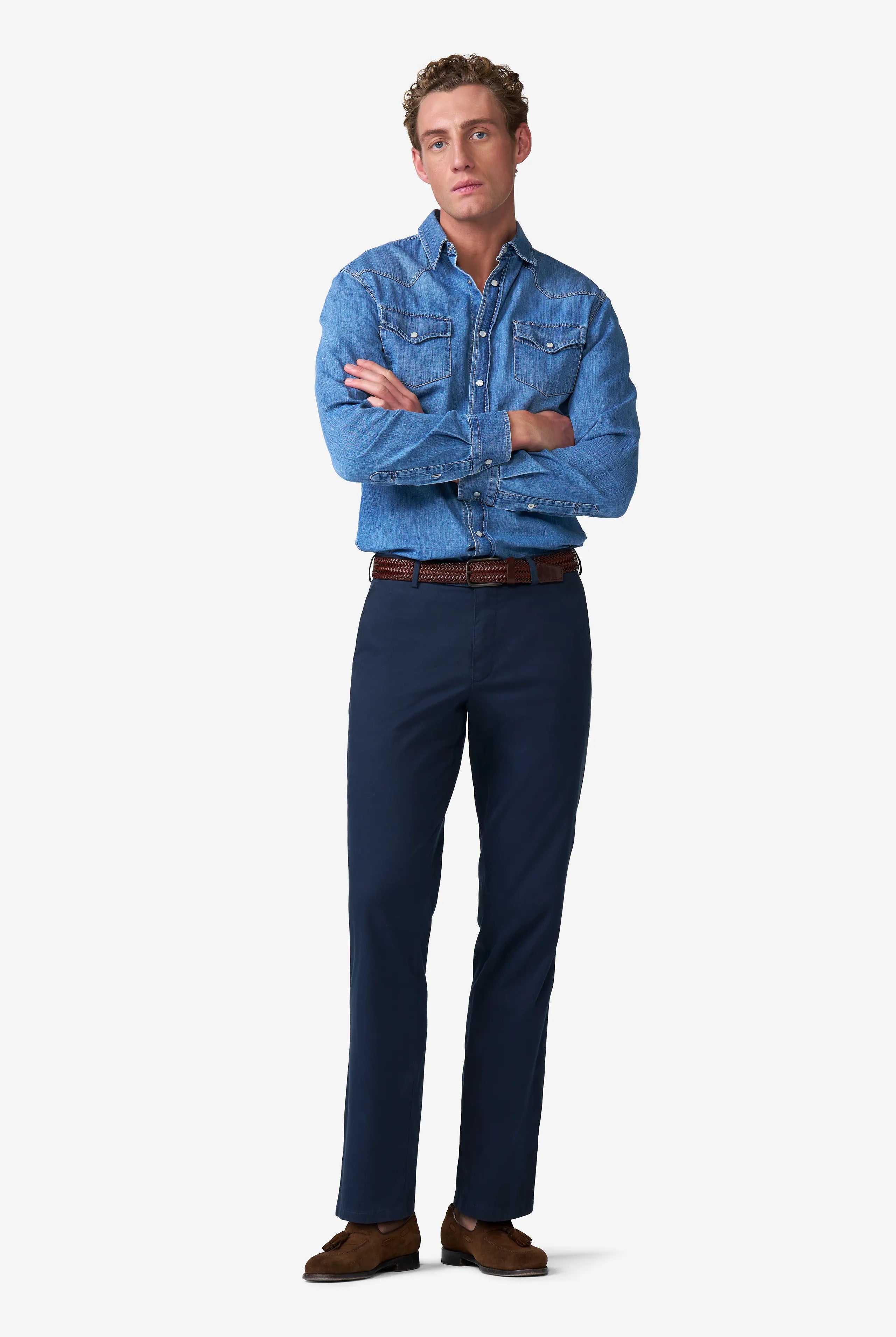 Meyer Roma Stretch Fine Texture Chino Trousers - Navy