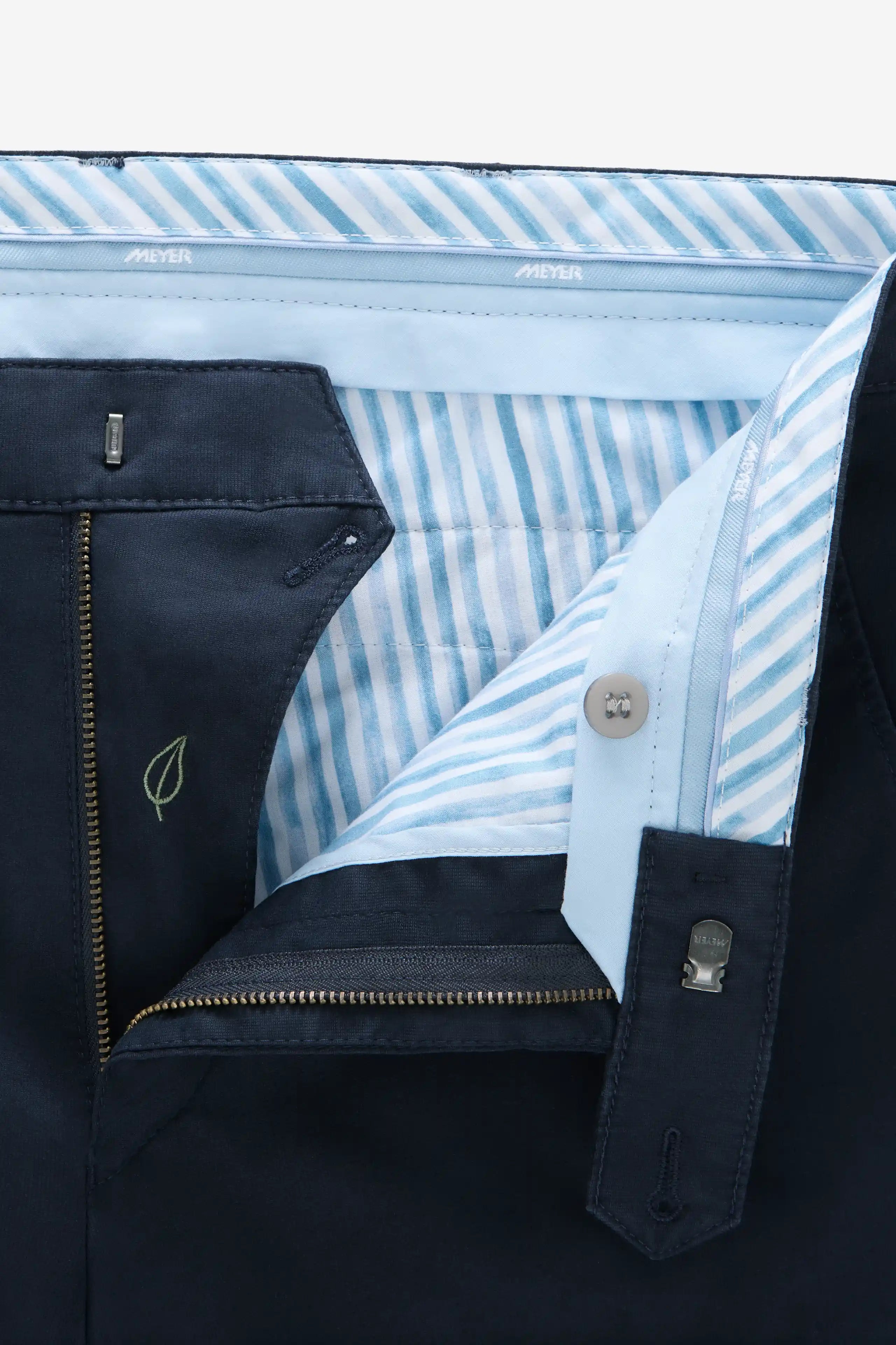 Meyer Roma Stretch Fine Texture Chino Trousers - Navy